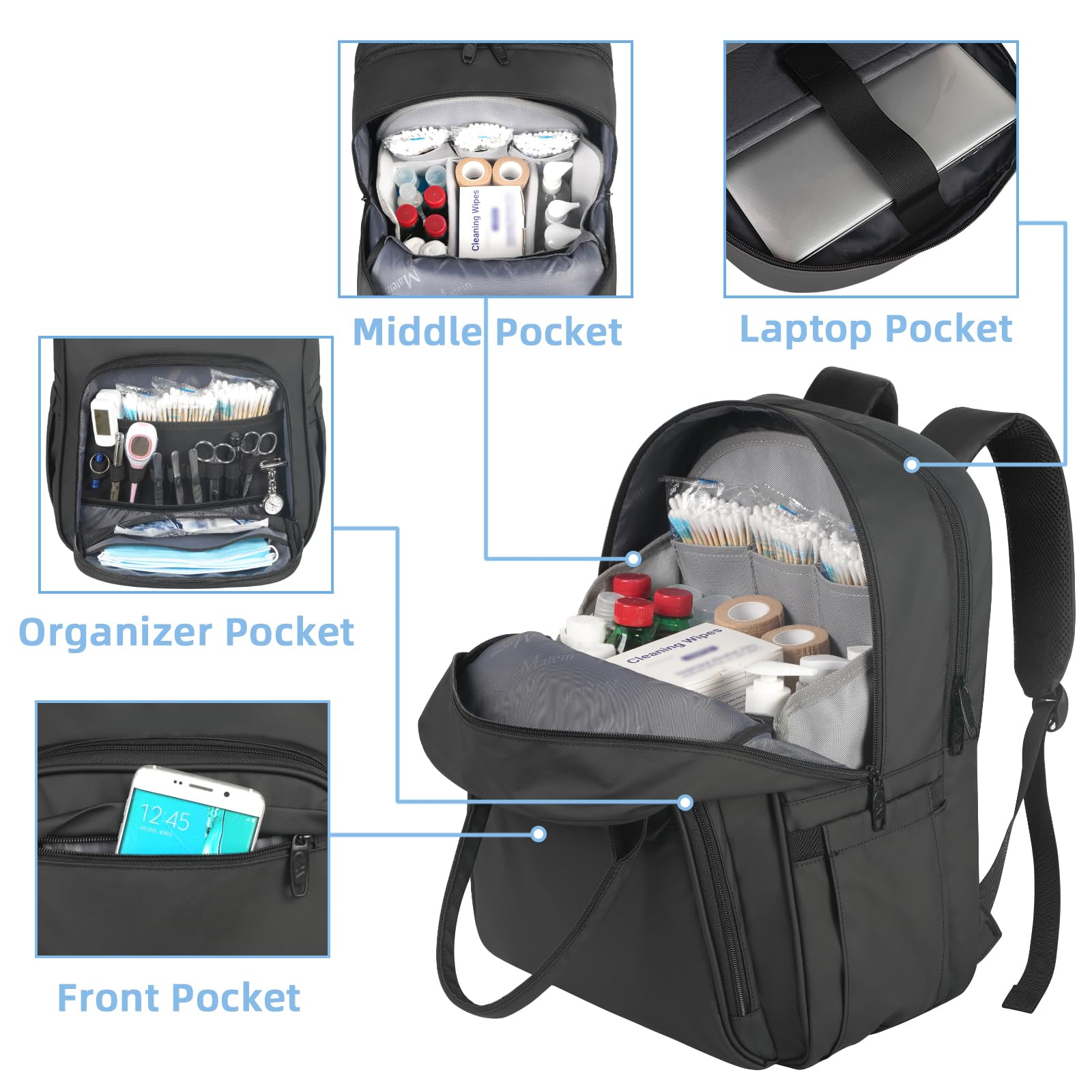 Waterproof Padded Nursing Backpack for Women - Medical Laptop Backpack with Removable Organizer, Durable Nurse Bag for Clinical Work, College & Travel | Perfect Nurse Gifts for Healthcare Professionals & Students