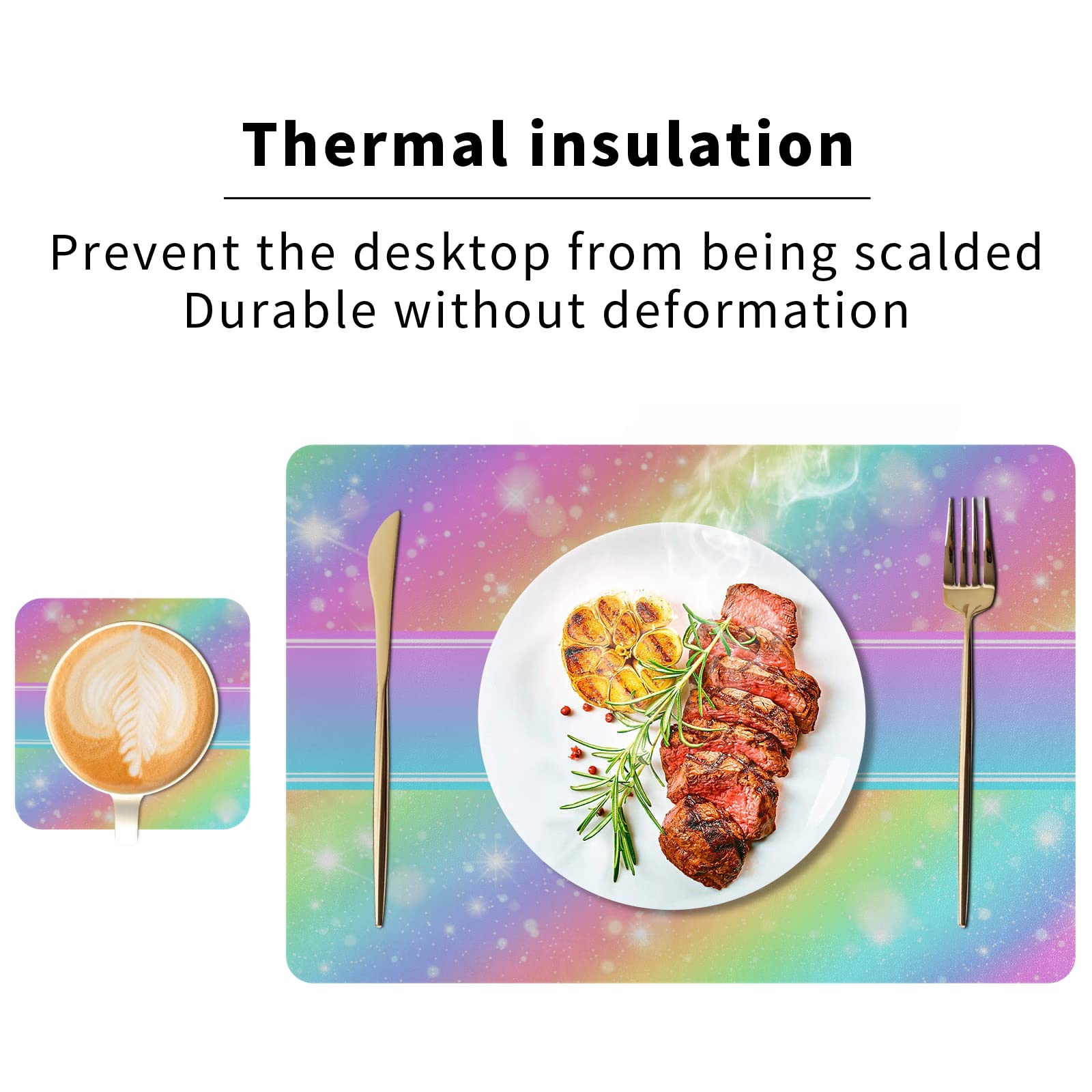 Custom Rainbow Sky Placemat - Personalized Heat Resistant Leather Table Mat - Waterproof Dining Mat for Kitchen, Patio & Outdoor Use - Set of 1 - Perfect for Family Meals, BBQs & Entertaining Guests