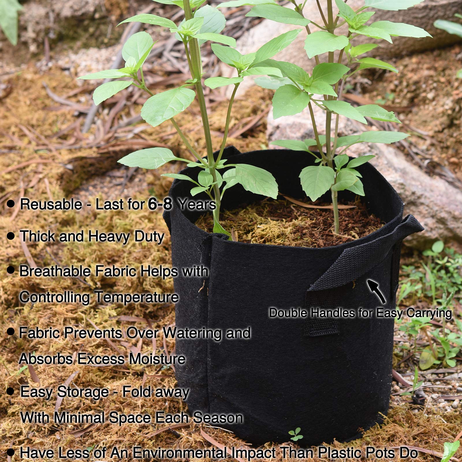 FiveSeasonStuff Heavy Duty 18 Gallon Grow Bags - 6 Pack Fabric Plant Pots for Vegetables, Fruits & Flowers | Ideal for Indoor/Outdoor Gardening, Urban Farming & Container Planting (Black)