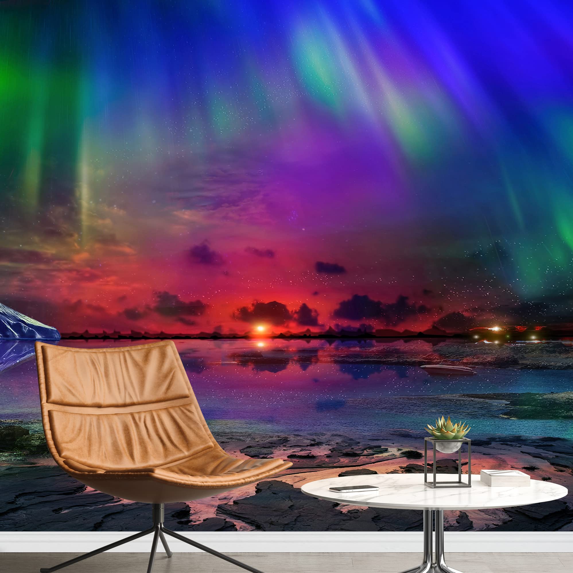 Wall26 Removable Wall Sticker - Northern Lights Ocean Horizon Nature Photography Mural (100