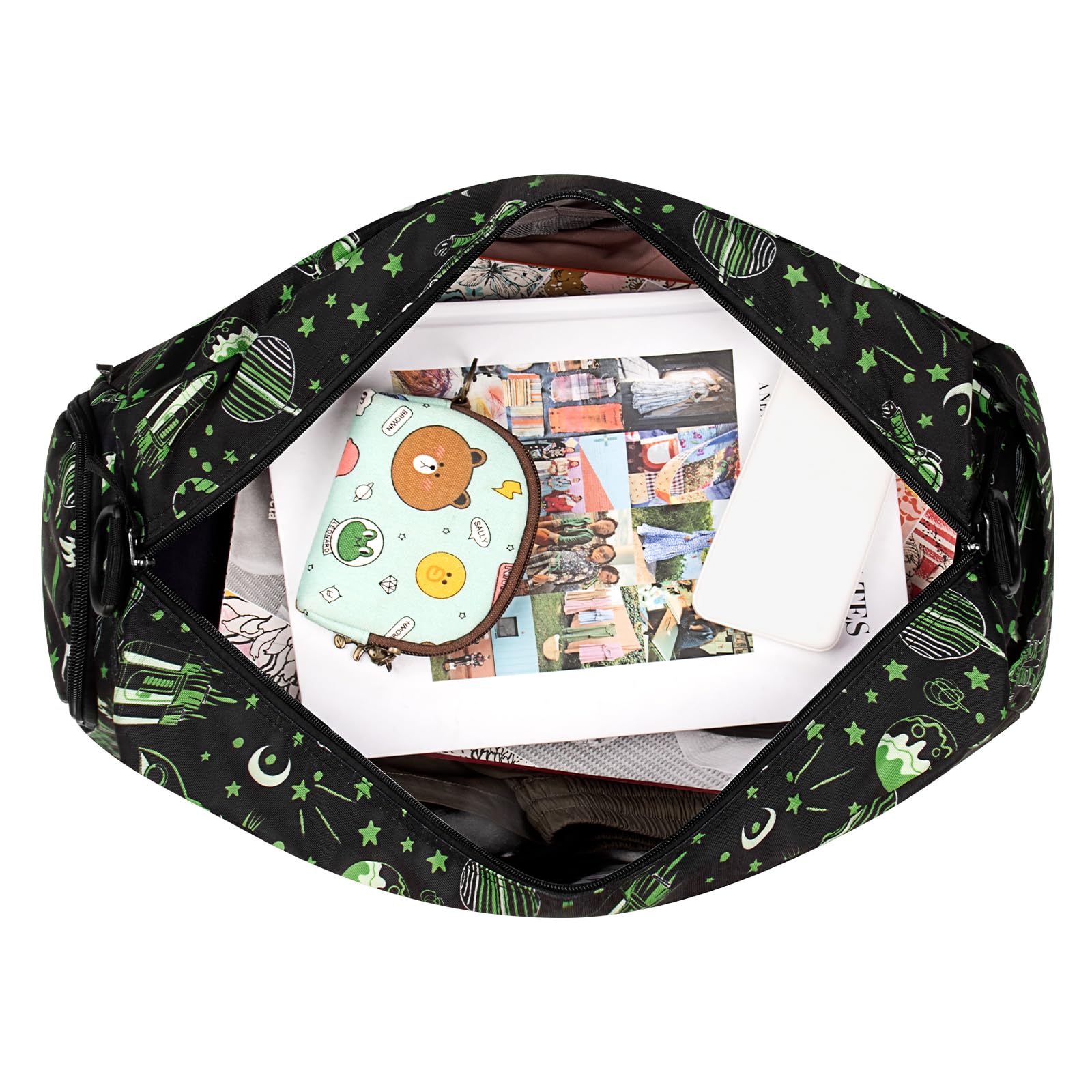 Choco Mocha Kids Astronaut Duffle Bag - Boys Travel & Overnight Backpack - Toddler Weekender Bag - Black Space Themed Carryall - Perfect for School, Sleepovers & Weekend Trips