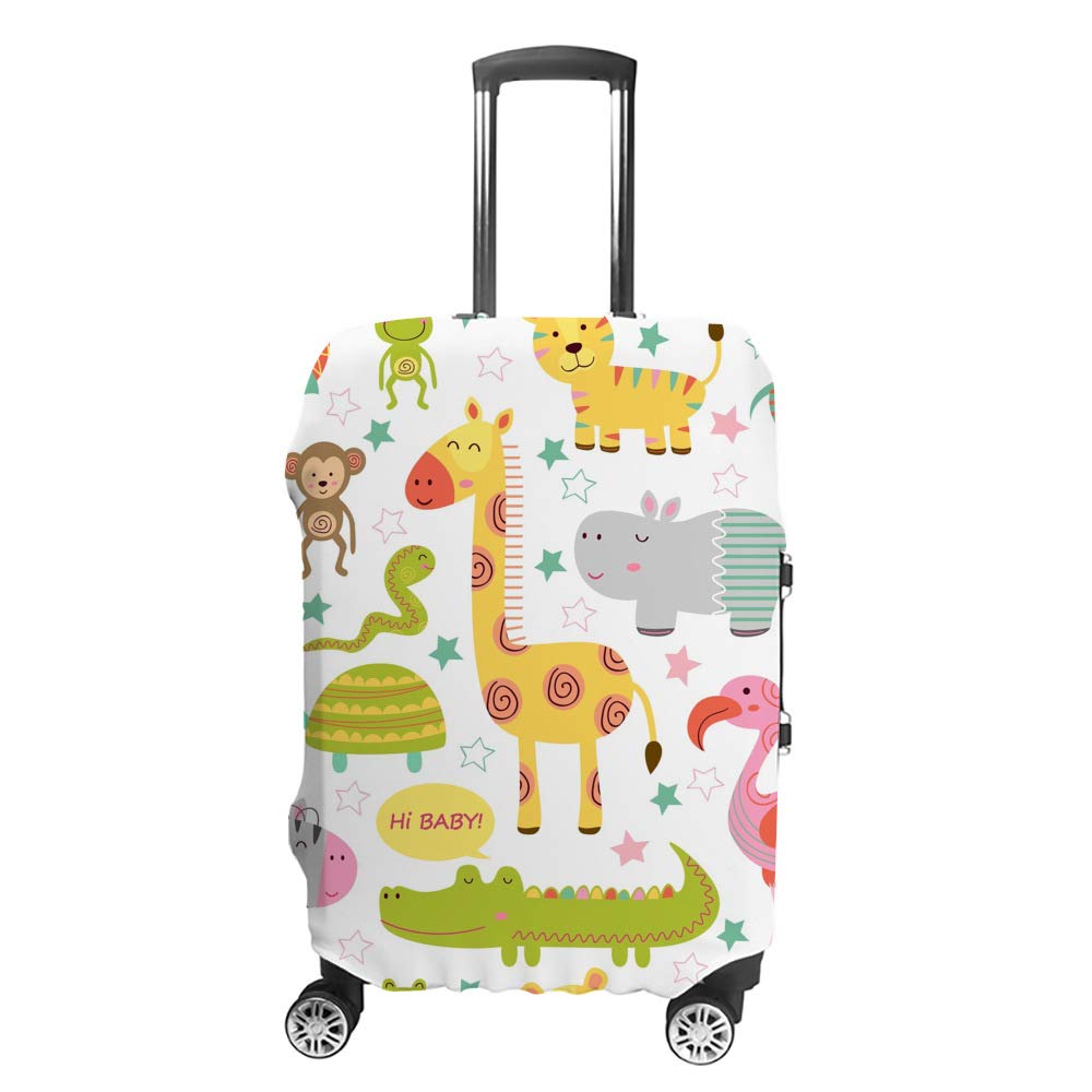 Baby Jungle Animals Soft Luggage Cover - Travel Suitcase Protector for Trolley Cases (S/M/L/XL) | Machine Washable Polyester Fabric | Perfect for Family Vacations, Air Travel & Kids' Luggage Protection