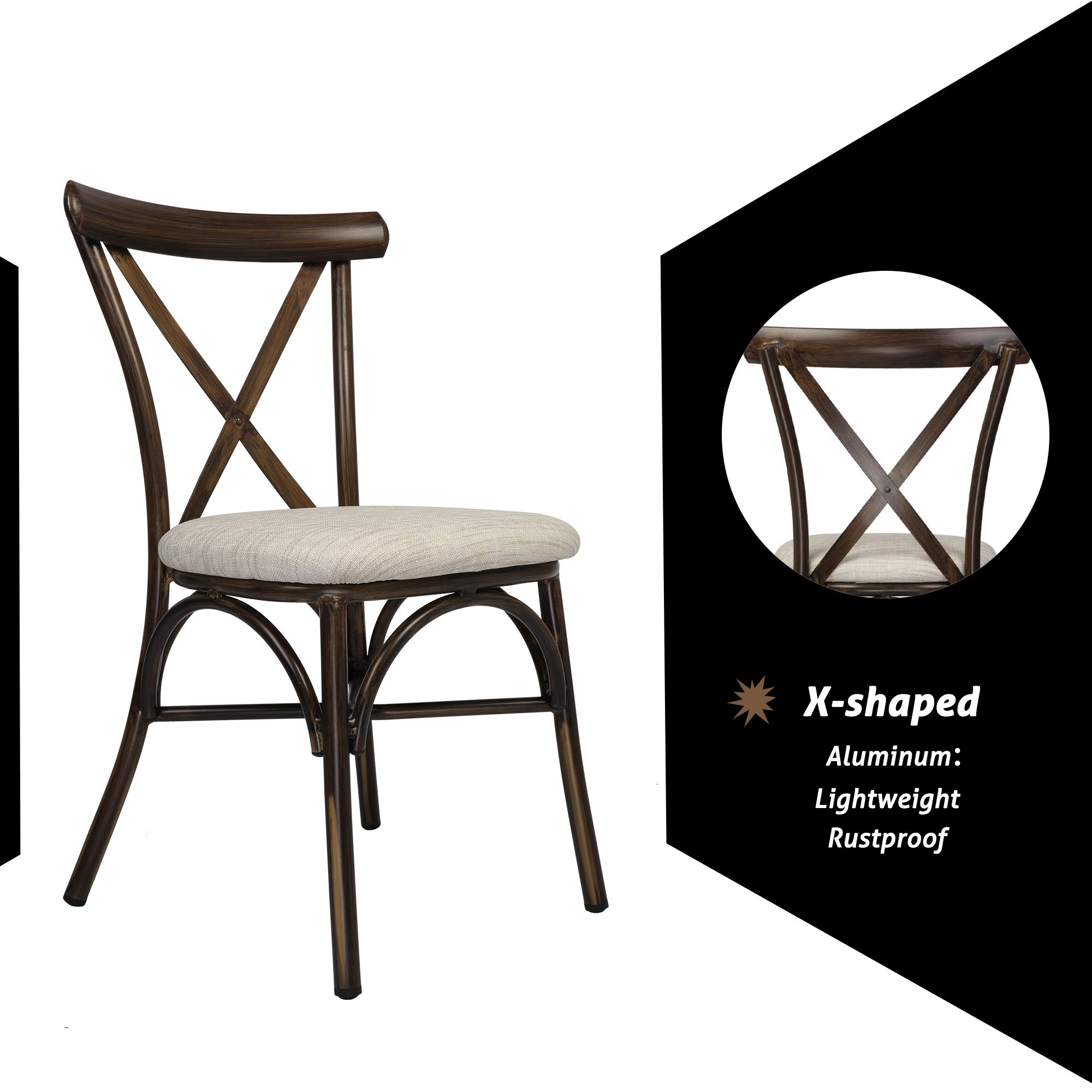 LUCKYERMORE 2-Piece Upholstered Dining Chair Set - Modern PU Leather Kitchen Chairs with X-Shaped Back & Aluminum Frame - Sturdy Comfortable for Indoor/Outdoor Use (Beige) - Perfect for Dining Room, Kitchen, Patio or Restaurant
