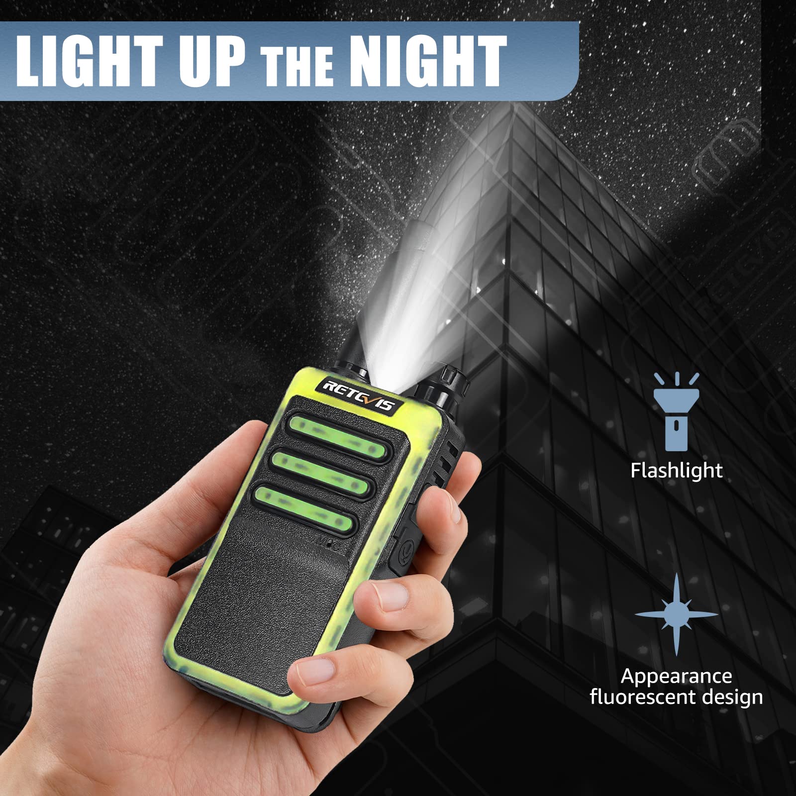 Retevis RB66 Walkie Talkies 20 Pack - Fast 1-Hour USB-C Charging, Portable FRS Two-Way Radios with Earpiece & Flashlight - Fluorescent Design for Business, Catering, Healthcare & School Communication - Perfect for Team Coordination, Event Management and Emergency Response