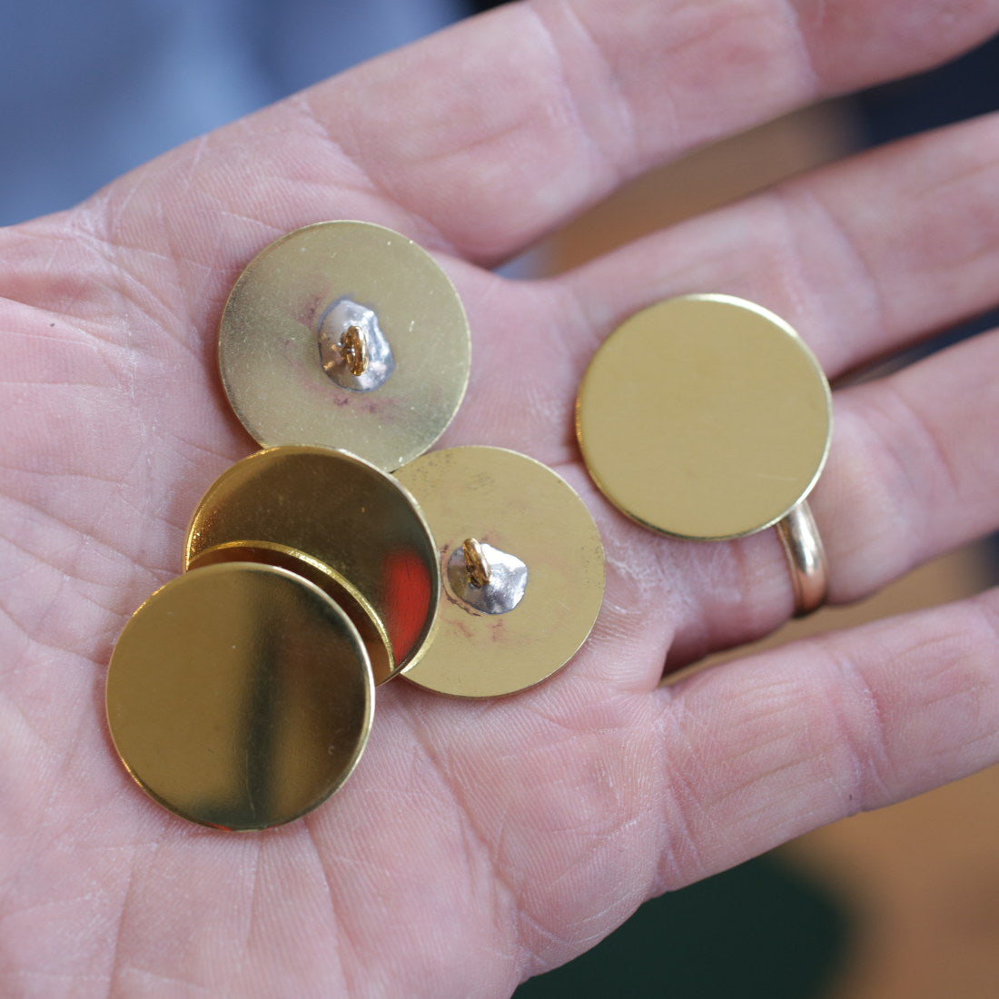 Flat Brass Buttons Large 5 Pack - Vintage Style Metal Buttons for Jackets, Coats & DIY Sewing Projects