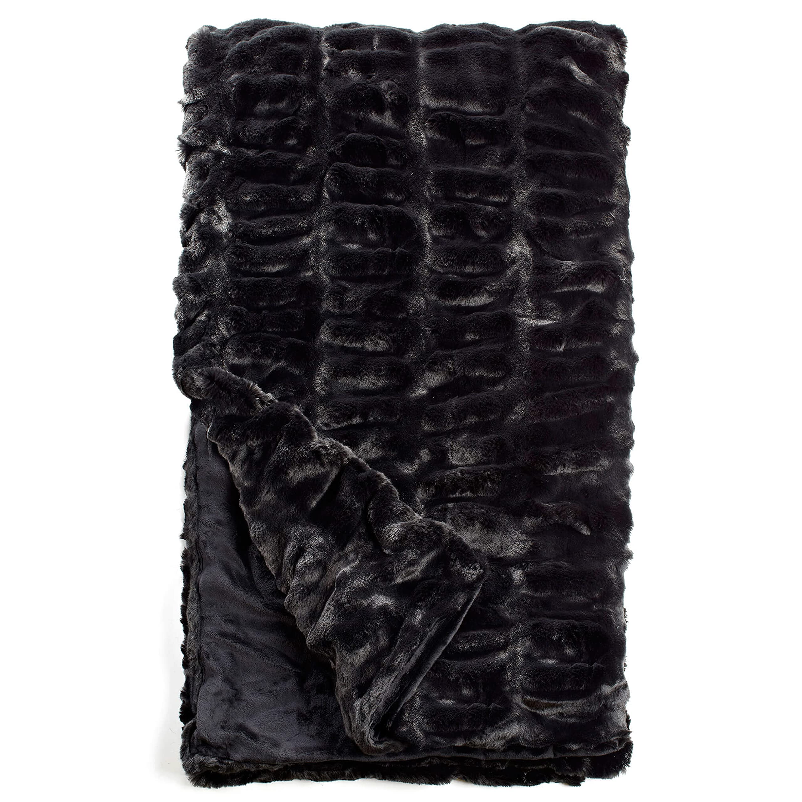Luxury Faux Fur Throw Blanket - Donna Salyers’ Fabulous Furs Couture Mink Style, Ultra Soft 60x60 Inch Blanket in Onyx Mink - Perfect for Sofa, Bed, Couch & Winter Home Decor