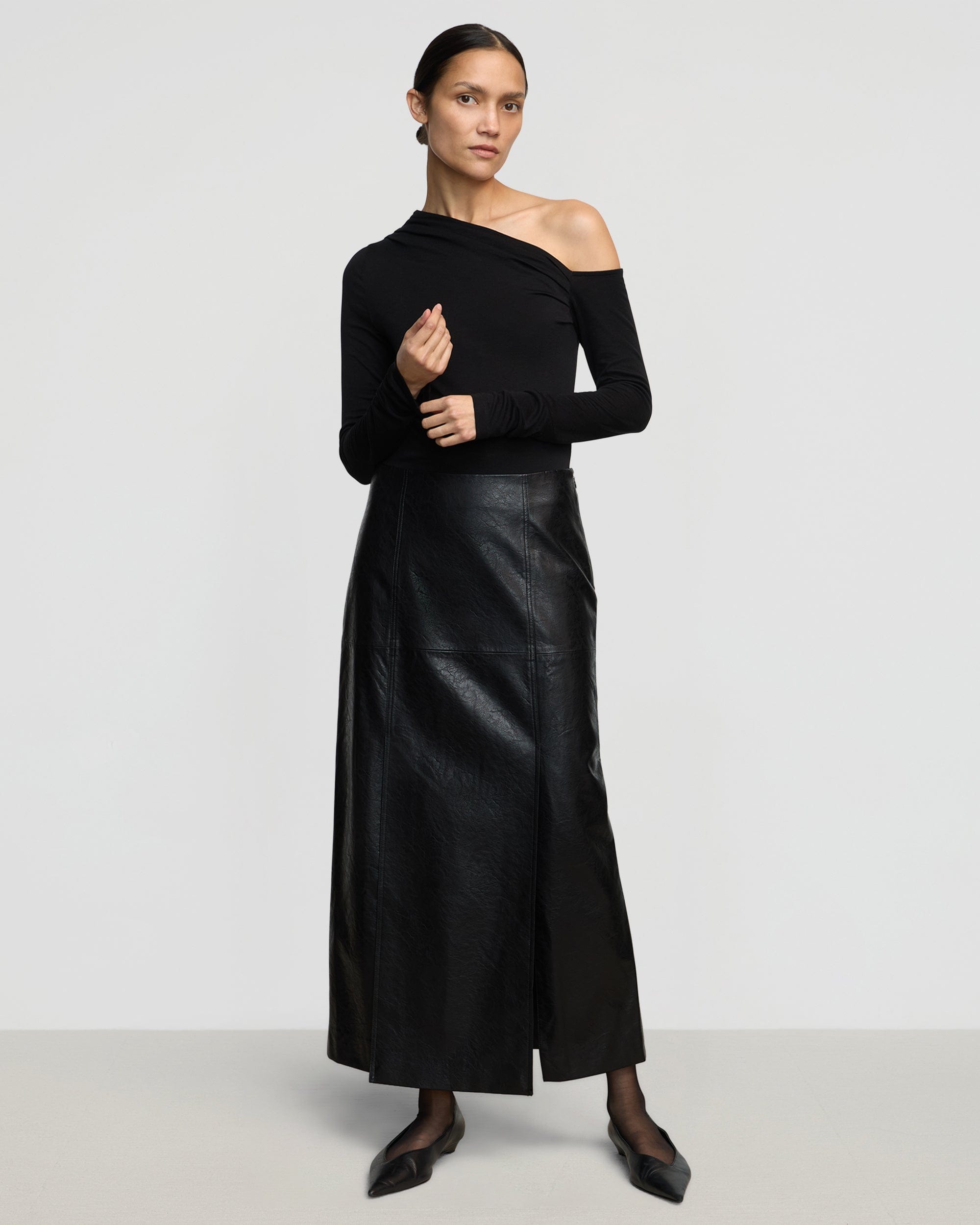 Vegan Leather Skirt with Front Vent - Stylish & Comfortable for Women | Perfect for Office, Party & Casual Wear