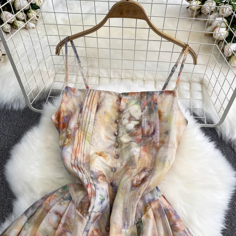 Fairy Floral Chiffon Long A-Line Dress for Women - Elegant Summer Maxi Dress with Flowy Skirt | Perfect for Beach Weddings, Garden Parties & Date Nights
