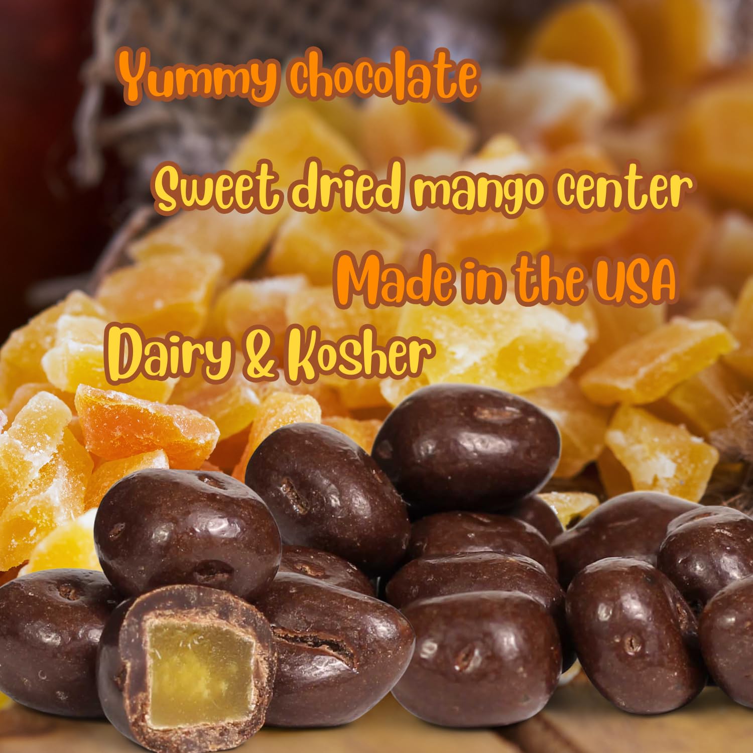 Premium Milk Chocolate Covered Dried Mango Slices - 12oz Resealable Bag | Gourmet Chocolate Fruit Snacks | Kosher & Dairy Treats | Perfect for Office Snacks, Gift Baskets & Healthy Desserts