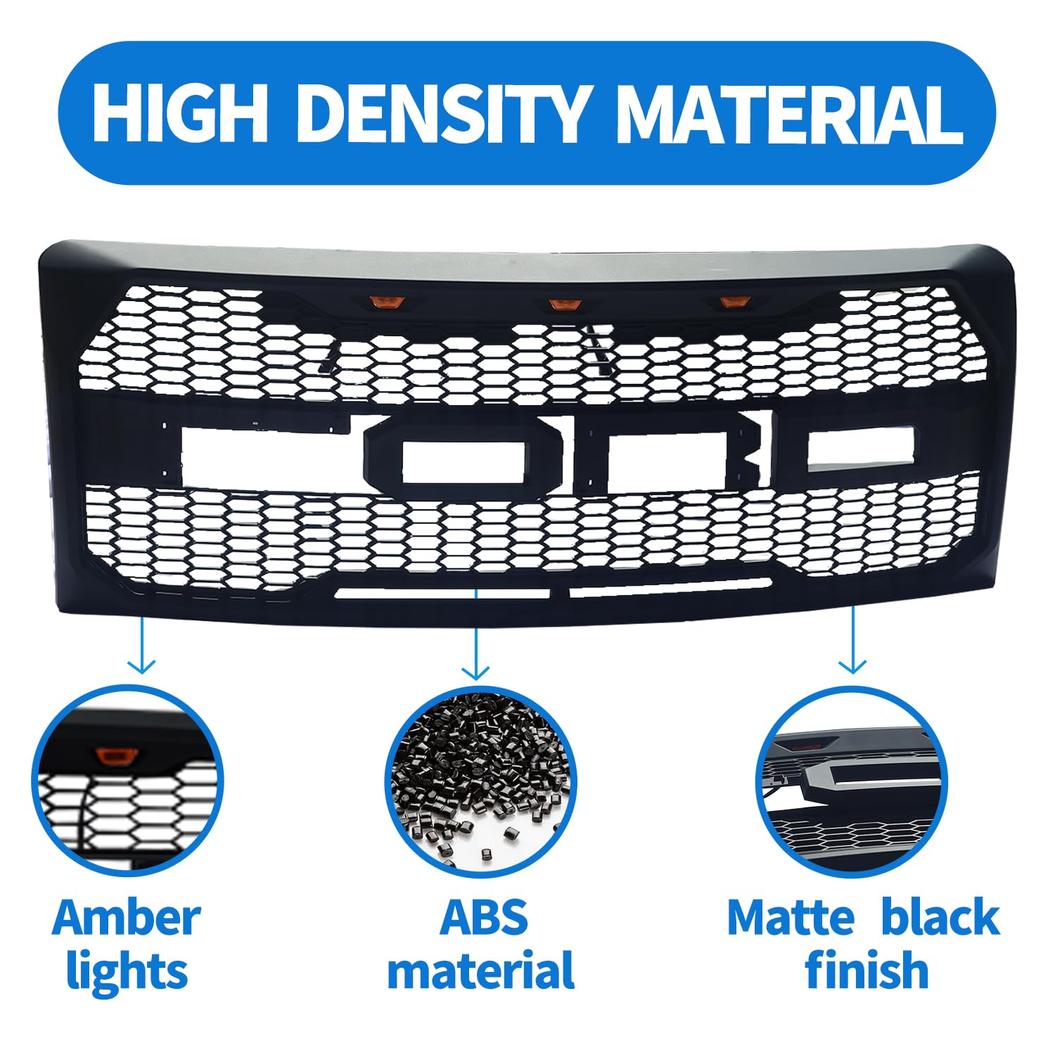 Ford F150 Front Grille Replacement (2009-2014) - Raptor Style Matte Black Mesh Grill with 3 Amber LED Lights | Upgrade for Off-Road & Truck Enthusiasts