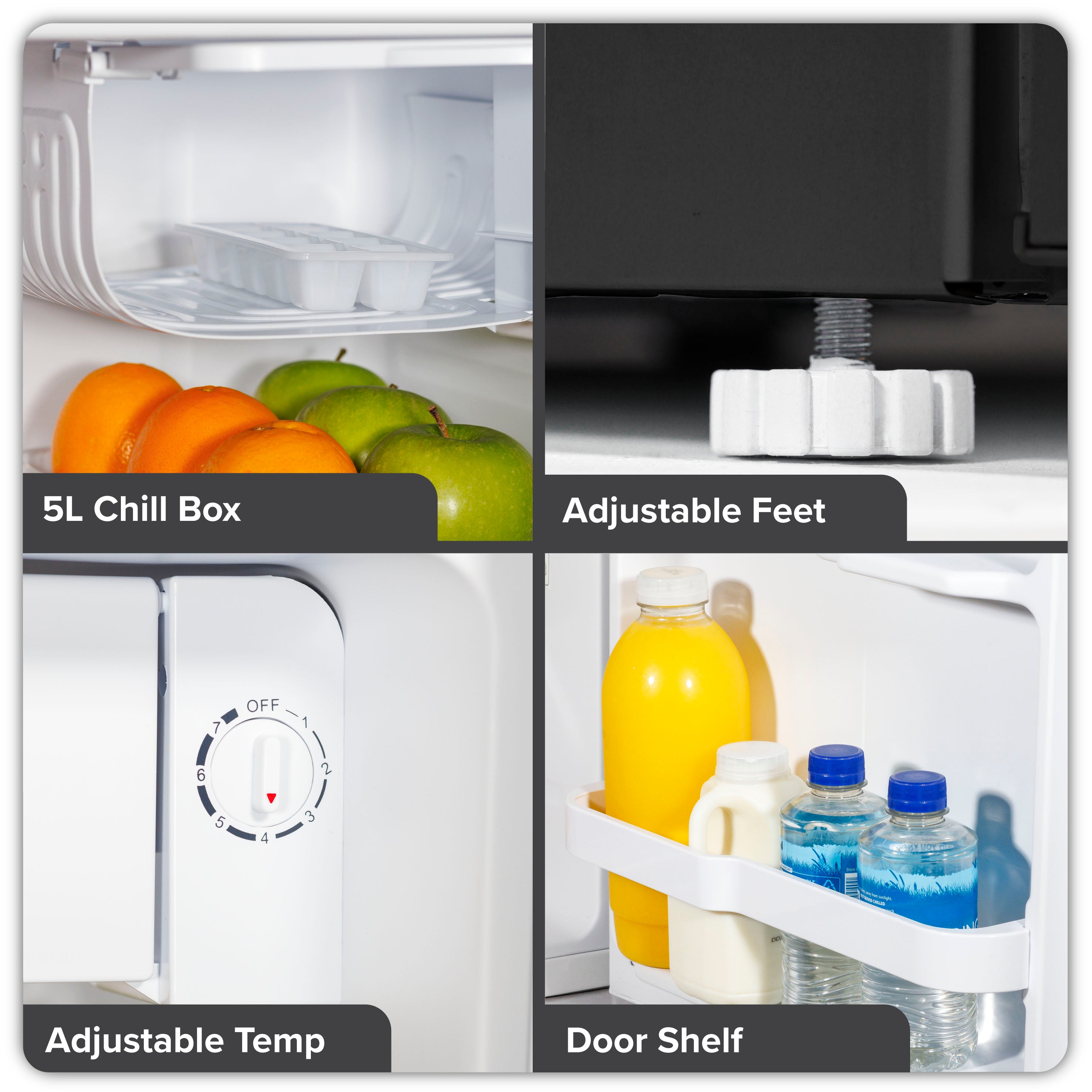 Baridi 46L Tabletop Mini Fridge with Ice Box - Adjustable Thermostat, Compact Refrigerator for Bedroom, Office, Dorm - Perfect for Drinks, Snacks & Skincare Storage (Model DH257)