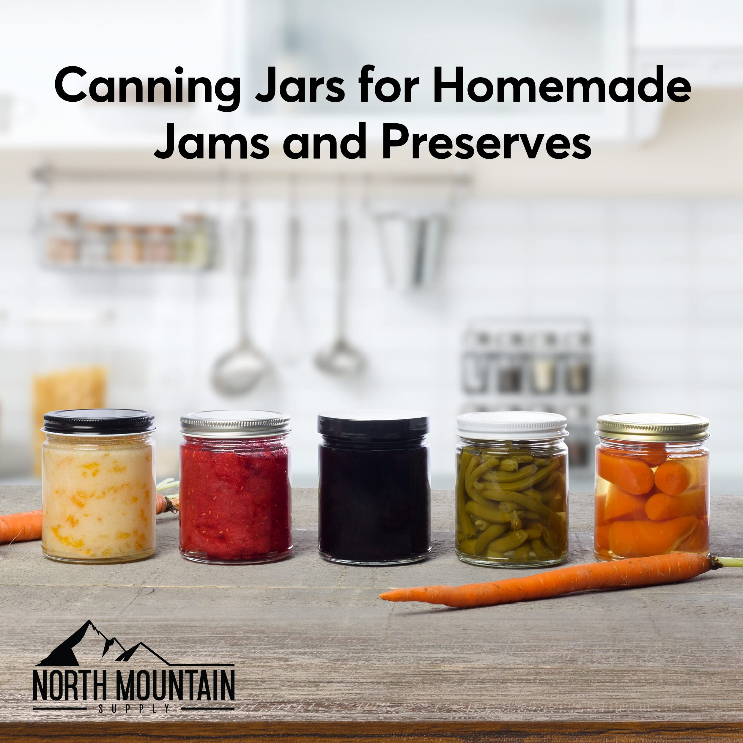 North Mountain Supply 9 Oz Glass Mason Jars with 70mm Gold Lids - 12 Pack (11 Cases) for Canning, Preserving, DIY Crafts & Home Storage - Perfect for Jams, Pickles, Candles & Gift Packaging