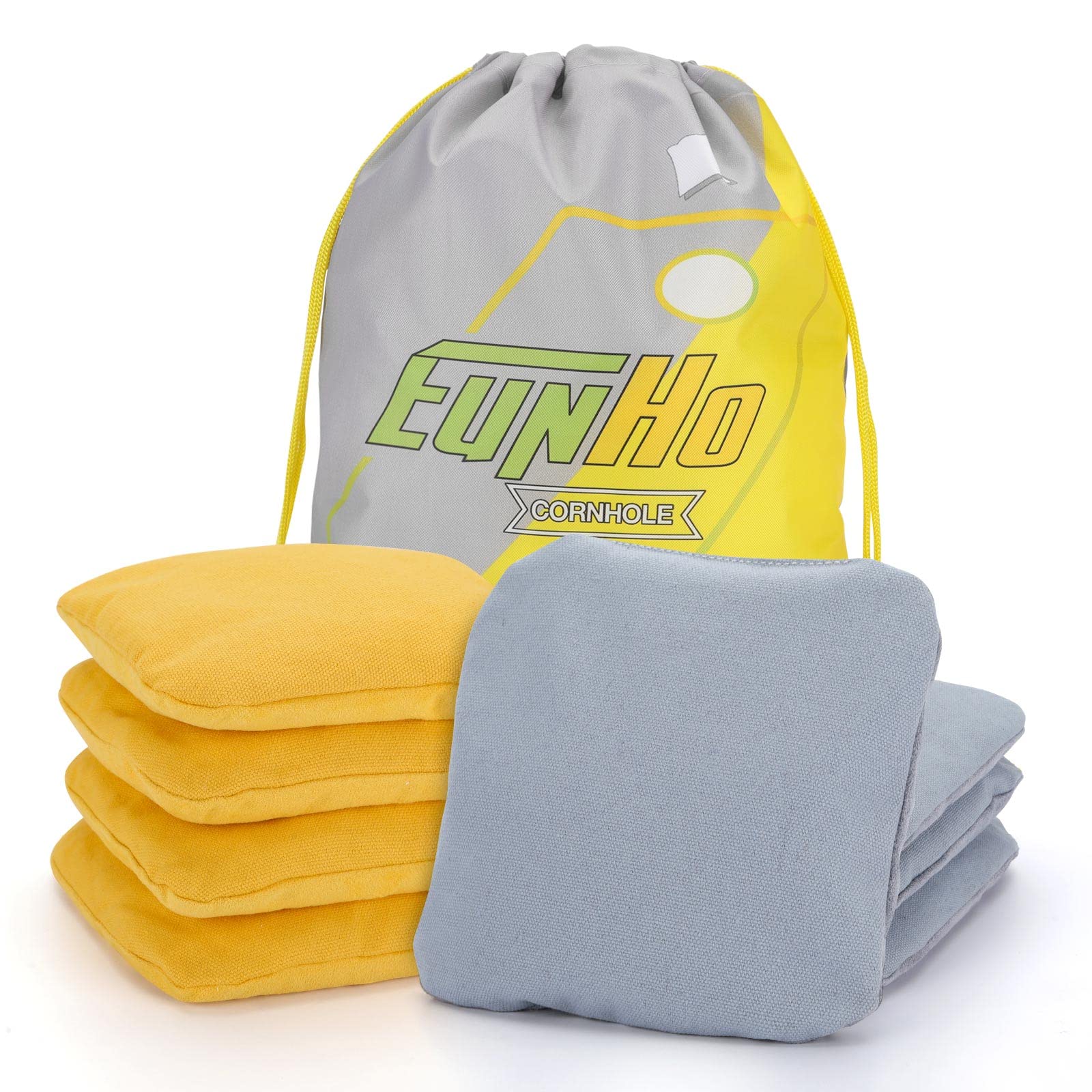 EunHo Professional Regulation Cornhole Bags Set of 8 - Dual Sided Slick & Stick Bean Bags for Outdoor Tossing Games - All Weather Durable for Backyard, Tailgating, and Beach Parties