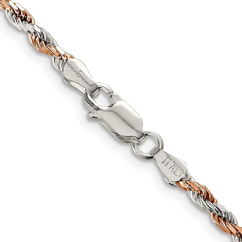 Sterling Silver & Rose Gold Vermeil 2.5mm Diamond-Cut Rope Chain Bracelet for Women - Elegant Jewelry Gift for Birthday, Anniversary & Special Occasions
