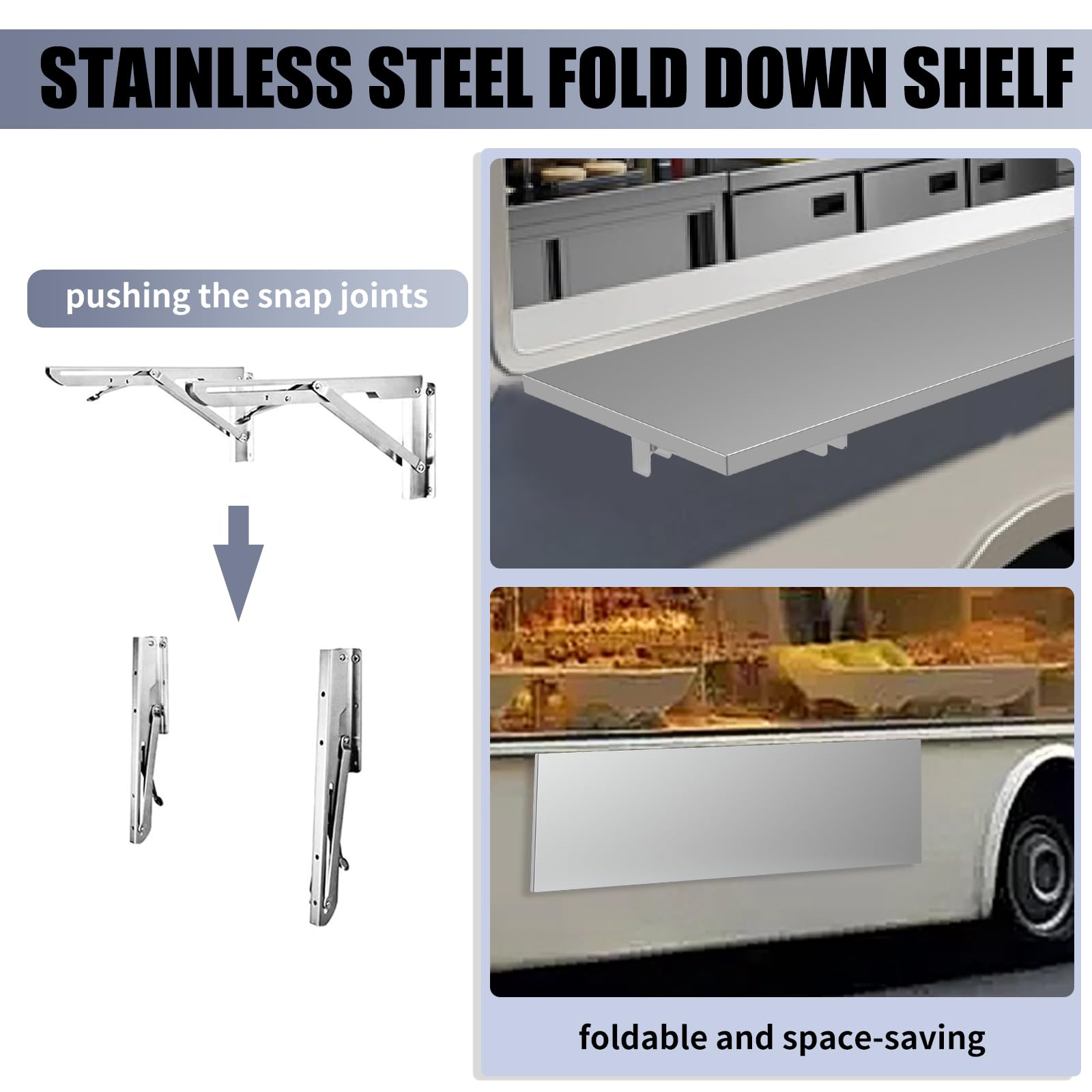 60 x12 Inch Folding Stainless Steel Wall Shelf - Heavy Duty Concession Shelf for Food Trailers, Concession Windows & Outdoor Events - Space Saving Metal Food Serving Shelves for Restaurants, Food Trucks & Catering Businesses