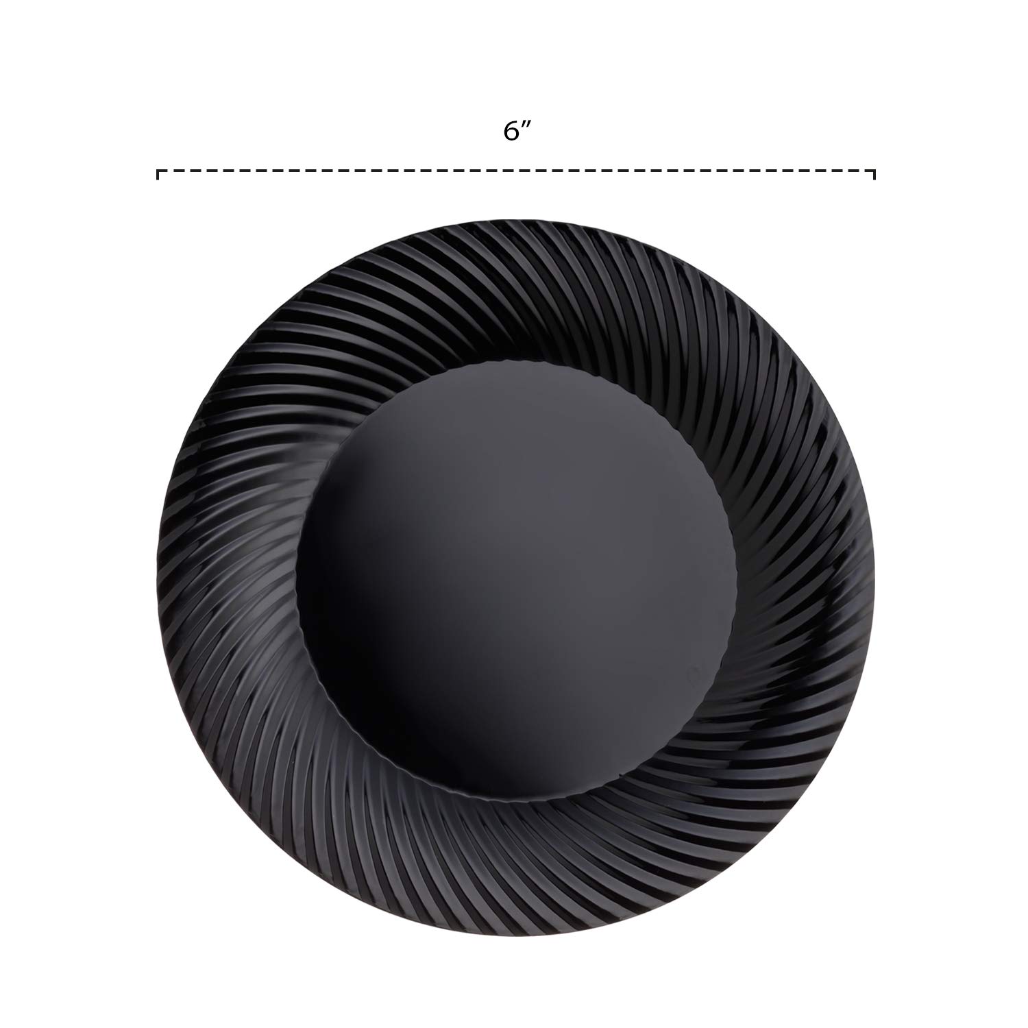 Elegant Black Disposable Plastic Dessert Plates with Swirled Design - 6 Inch Appetizer Plates, 70 Count - Perfect for Parties, Weddings & Catering Events