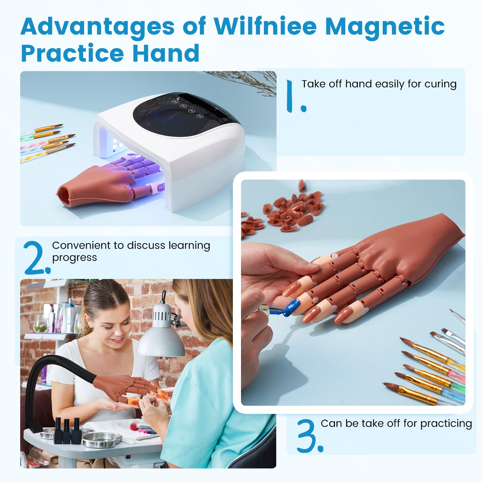 Flexible Magnetic Practice Hand for Acrylic Nails - Fake Nail Training Hand with Adjustable Fingers - Professional Manicure Practice Kit for Beginners | Perfect for Nail Salon Training & Home DIY Nail Art Practice