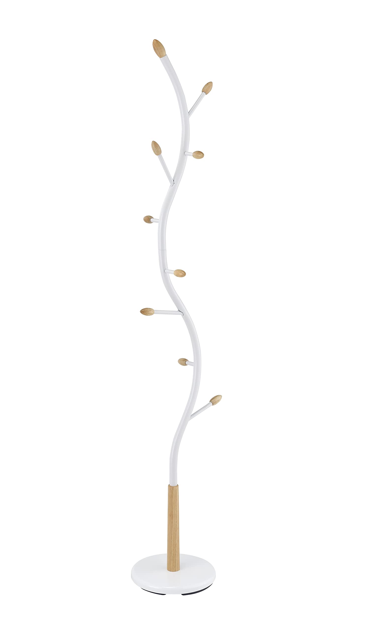 Roundhill Furniture Arles White Metal Standing Coat Rack - Freestanding Entryway Organizer for Hats, Jackets & Bags - Perfect for Hallway, Bedroom or Office Storage