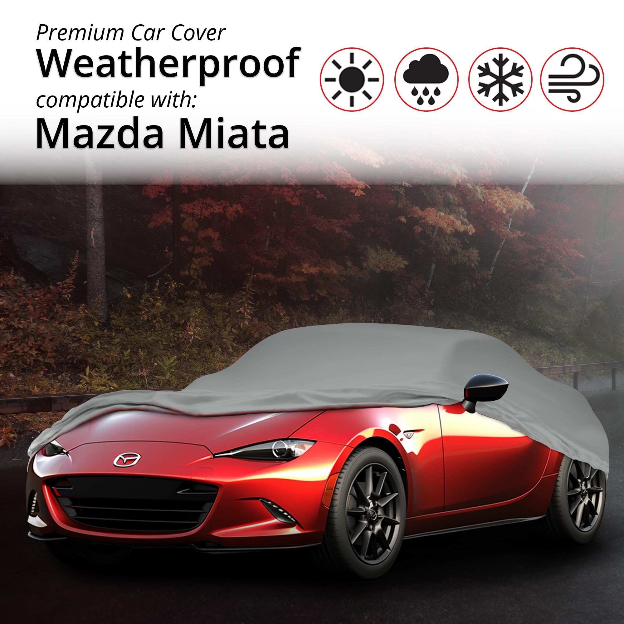 Weatherproof Car Cover for Mazda 2020 Miata MX-5 RF with Anti-Theft Cable Lock - Outdoor Waterproof Protection & Warranty - Perfect for Parking, Storage & Travel Use