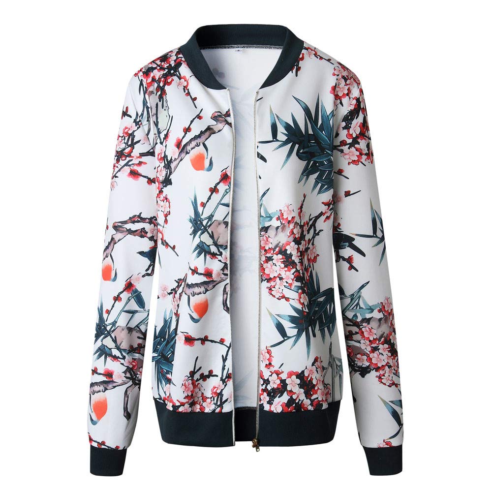 Retro Floral Women's Casual Coat with Zipper - Vintage Style Tan Jacket for Ladies | Perfect for Fall Outfits, Outdoor Activities & Daily Wear