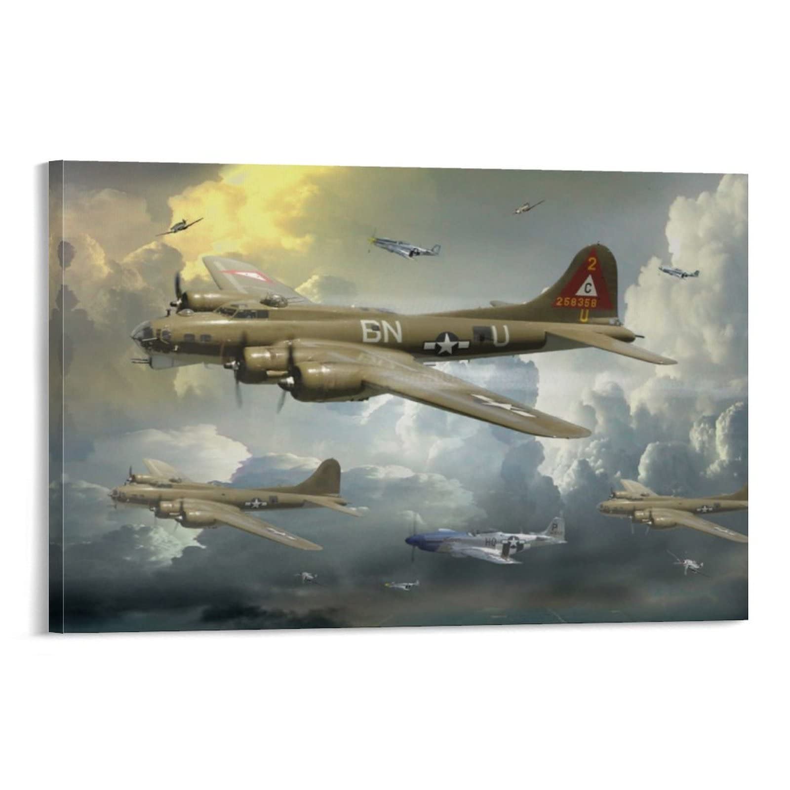 Vintage WWII B-17 Bomber Jet Aviation Military Wall Art Poster - 20x30 Inch (50x75cm) Canvas Print for Living Room, Bedroom, Office & Man Cave Decor - Perfect for History Buffs & Aviation Enthusiasts