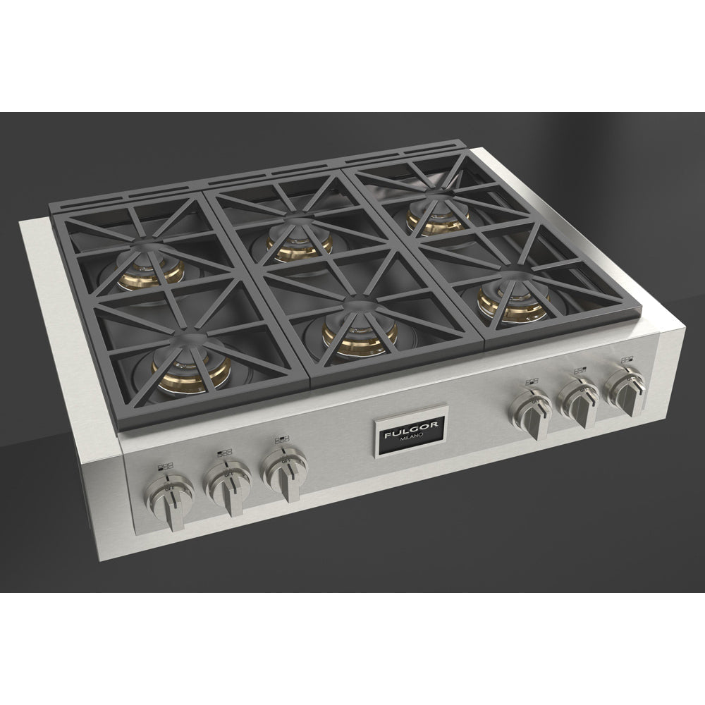 Fulgor Milano 36 Inch 600 Professional Series All Gas Rangetop Stainless Steel Cooktop F6GRT366S1 - Perfect for Professional Kitchens & Home Chefs