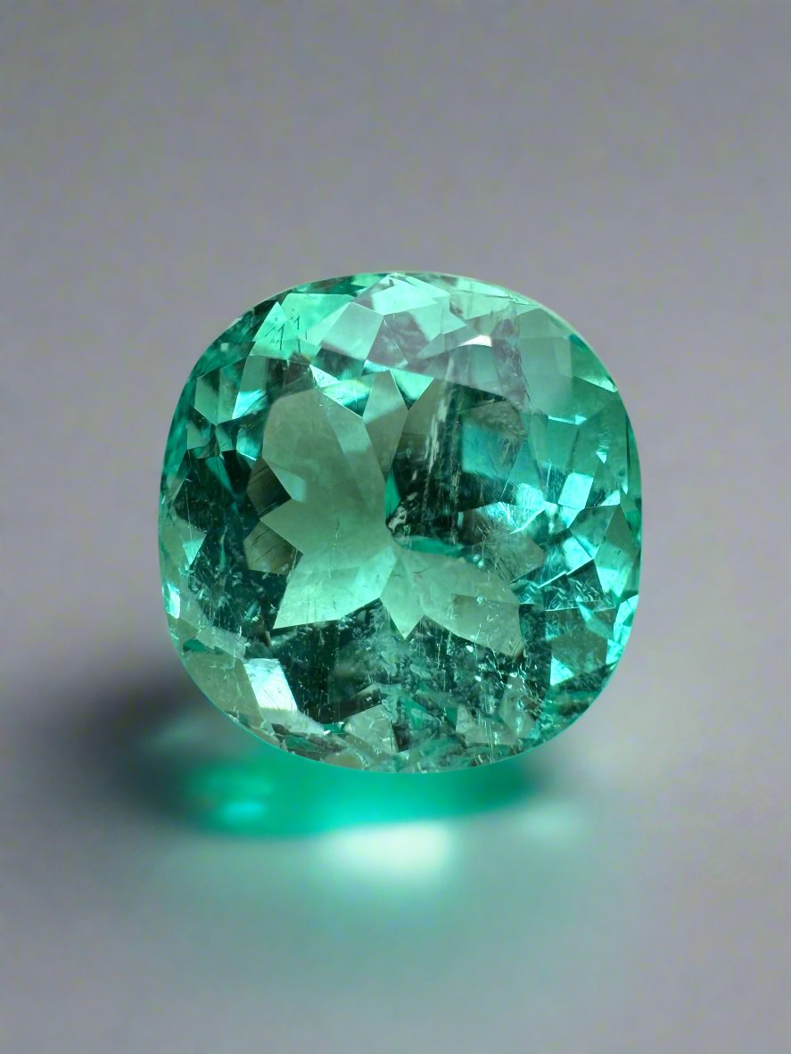 6.38 Carat 11x11mm Luminous Bluish-Green Natural Loose Colombian Emerald Cushion Cut Gemstone for Jewelry Making & Engagement Rings - Perfect for Custom Pendants, Earrings & Luxury Gifts