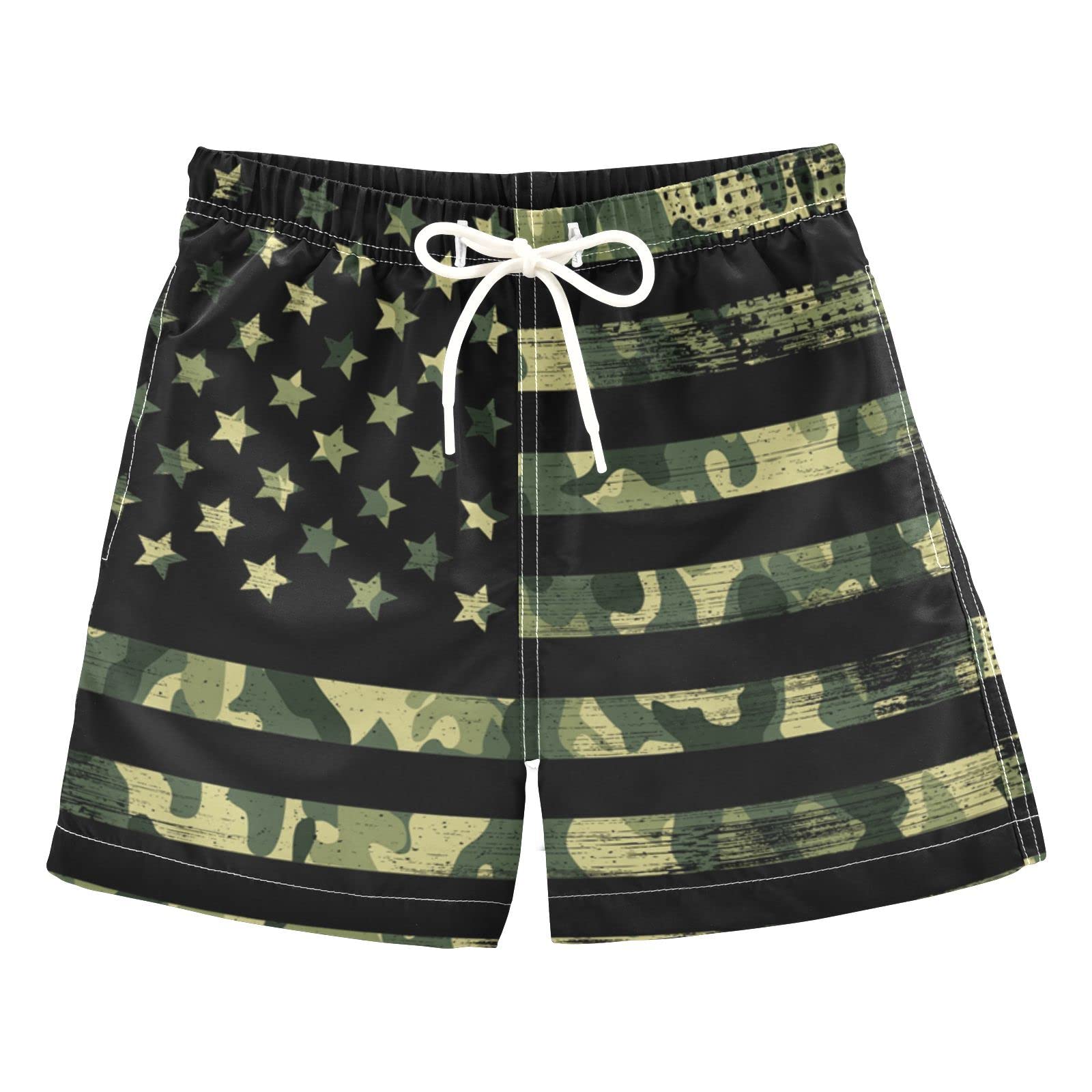 Senya Boys Swim Trunks - Patriotic USA Flag & Desert Camo Beach Board Shorts for Kids & Toddlers | Perfect for Swimming, Beach Vacations & Summer Activities