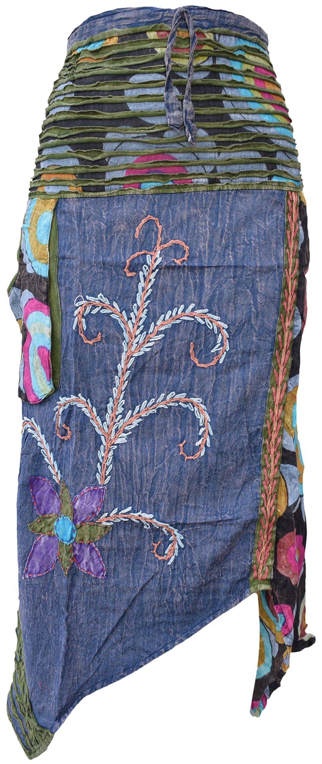 Bohemian Cotton Stonewashed Embroidery Skirt for Women | Hippie Style Maxi Skirt with Floral Design | Perfect for Music Festivals, Beach Vacations & Summer Outfits