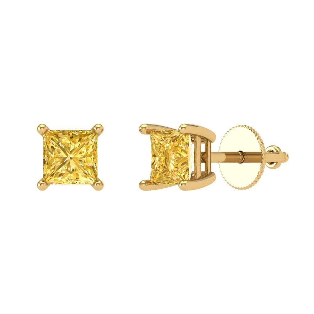 1.50ct Princess Cut VVS1 Yellow Simulated Diamond Stud Earrings 18K Gold for Parties & Gifting
