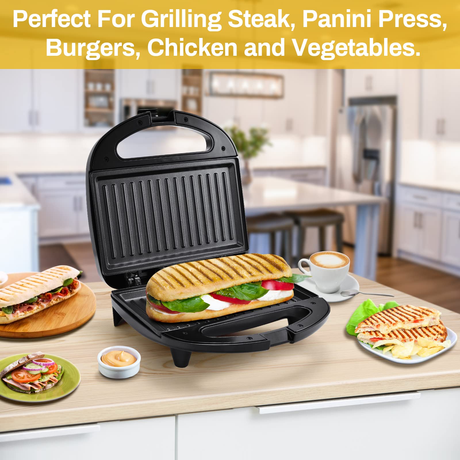 MONXOOK 750W Electric Panini Press & Sandwich Maker - 8.46