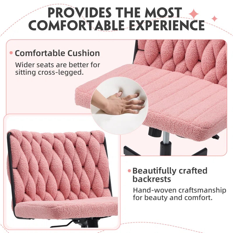 EROMMY Criss Cross Armless Rolling Chair - Height Adjustable Office Desk Chair for Work, Study & Relaxation - Perfect for Home Office, Bedroom & Living Room - Pink