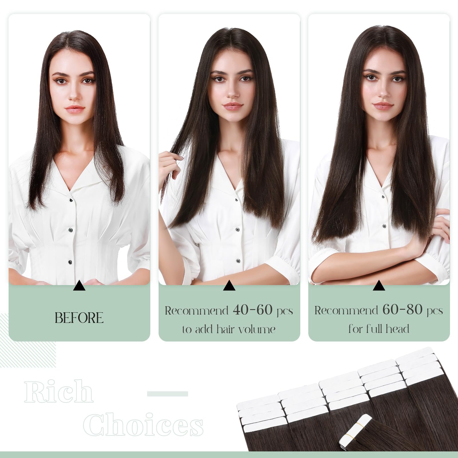 100% Remy Human Hair Tape in Extensions - 40pcs 100g Seamless Balayage Skin Weft (22 Inch, #02 Dark Brown) for Natural Volume & Length | Perfect for Weddings, Parties & Daily Styling
