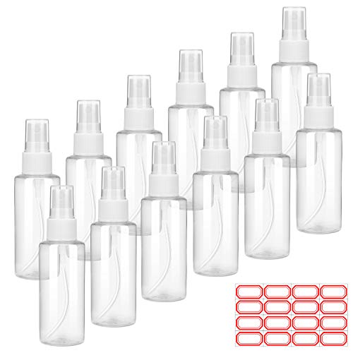 12 Pack 2 oz Clear PET Plastic Refillable Fine Mist Spray Bottles - Empty Small Travel Size Cosmetic Atomizers for Essential Oils, Makeup & Hair Care | Perfect for DIY Beauty, Skincare & Aromatherapy