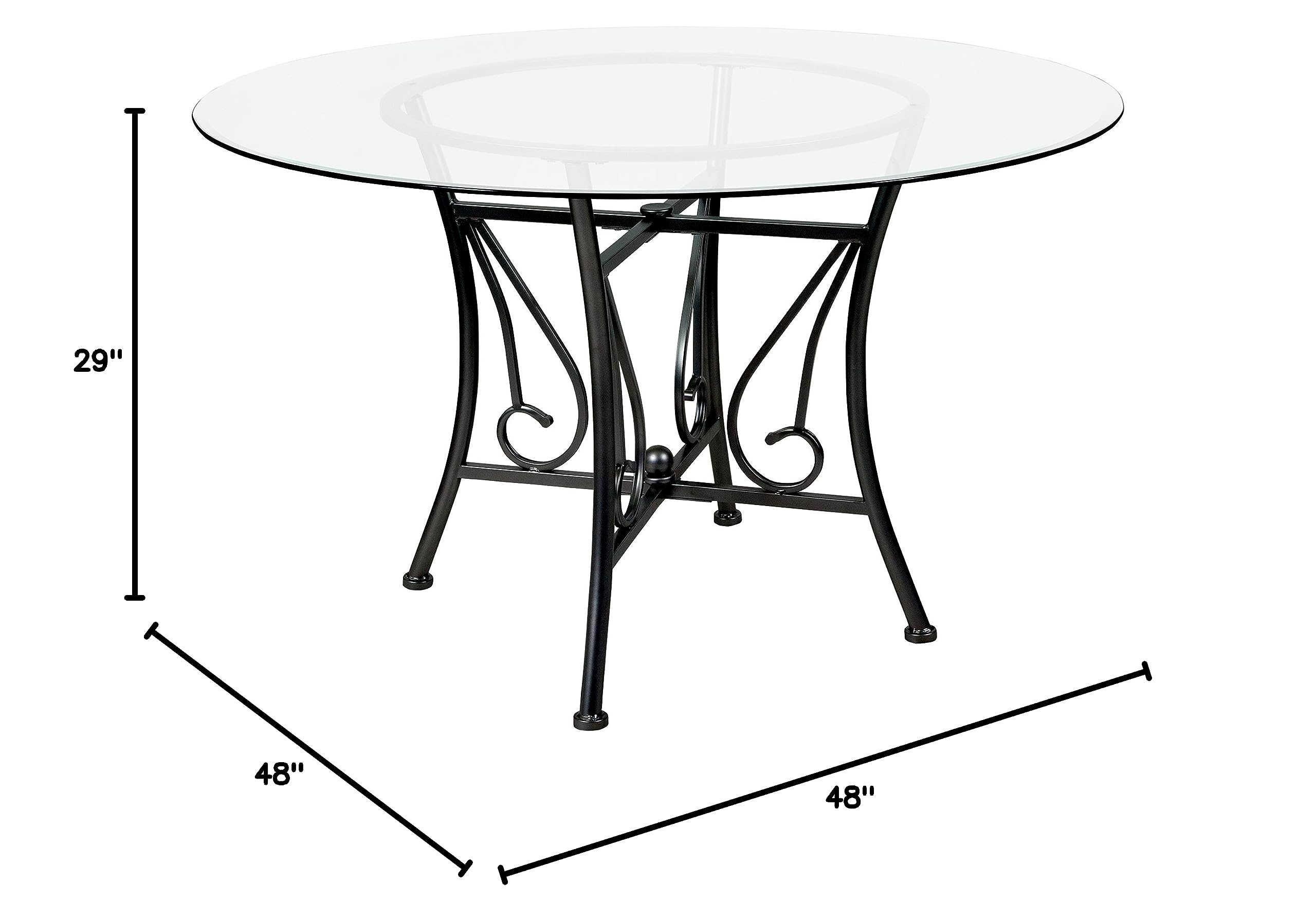 Flash Furniture Princeton 48-inch Round Glass Dining Table with Metal Frame - Black | Modern Kitchen & Dining Room Decor for Small Spaces