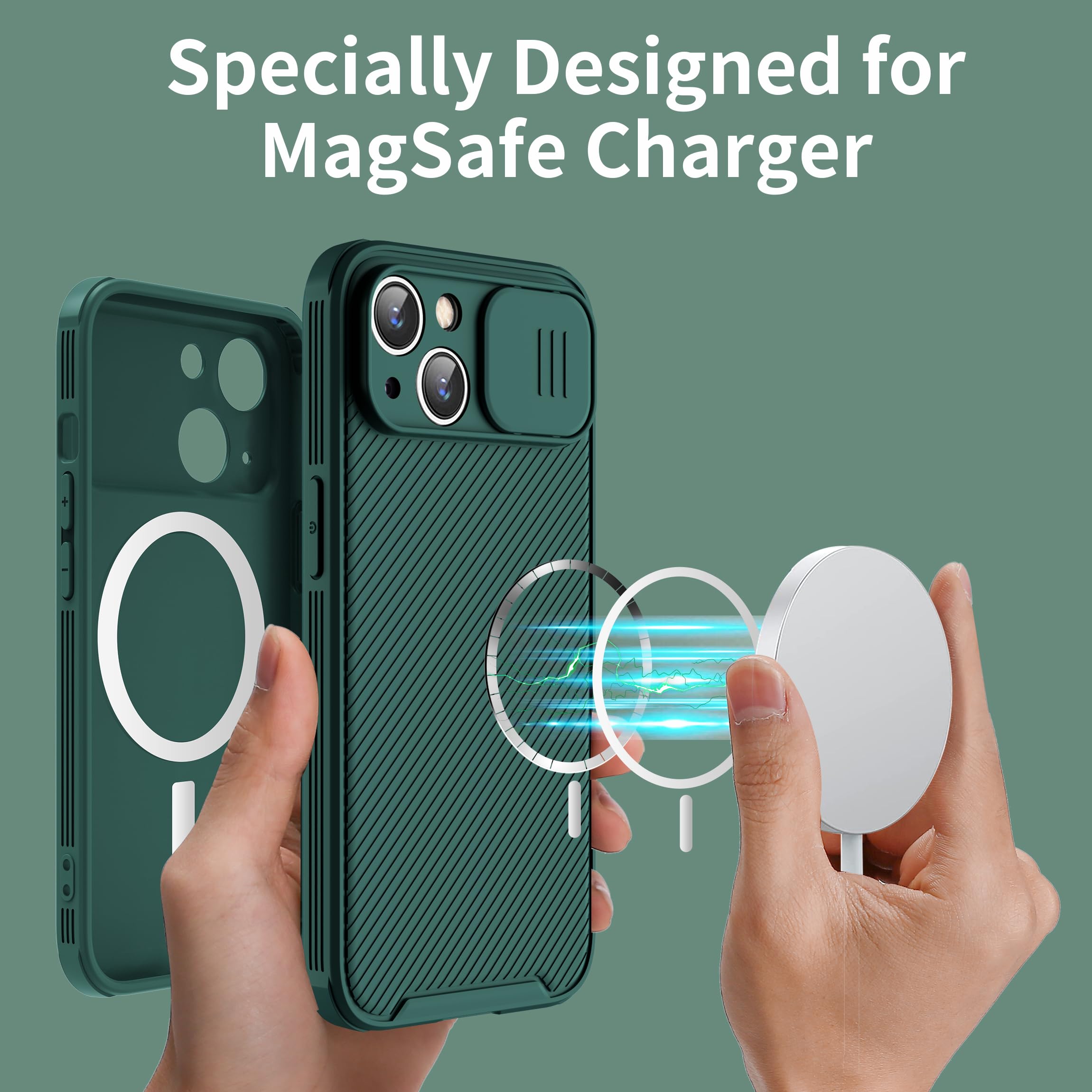 Hitaoyou Magnetic iPhone 13 Case with Slide Camera Cover - Slim Magsafe Compatible Protective Phone Cover for Women (Green) | Perfect for Wireless Charging & Everyday Protection