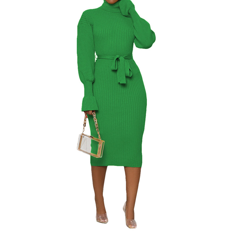 Elegant Solid Color Turtleneck Knit Lace Dress for Women | Winter Fashion | Perfect for Office, Party & Date Night