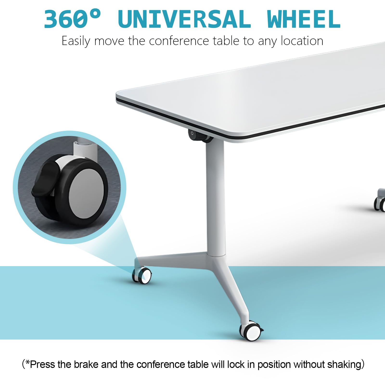 Foldable Conference Table with Wheels - White Rectangular Meeting Table for 2-10 People, Flip Top Design (47.2