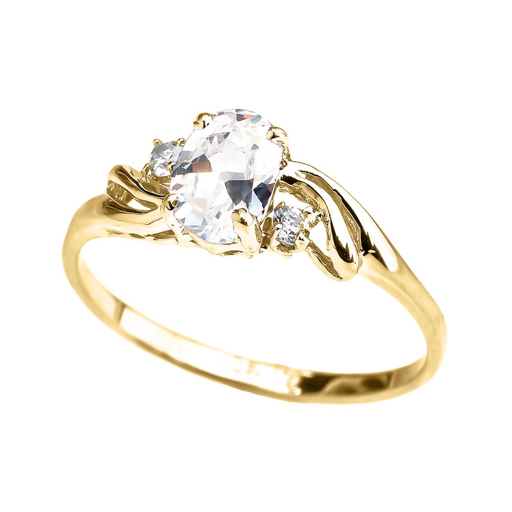 10K Yellow Gold Oval April Birthstone CZ Engagement Ring for Women - Size 7 - Perfect for Proposals, Anniversaries & Special Occasions