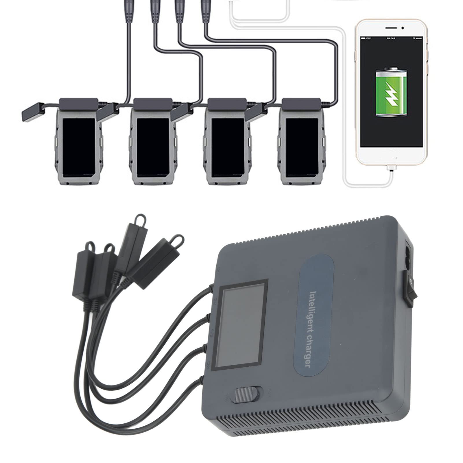 Fast Smart Battery Charger with LCD Display for DJI Mavic Air 2 & Air 2S Drones - 100-240V Universal Charging Hub - Perfect for Travel, Outdoor Adventures, and Professional Aerial Photography