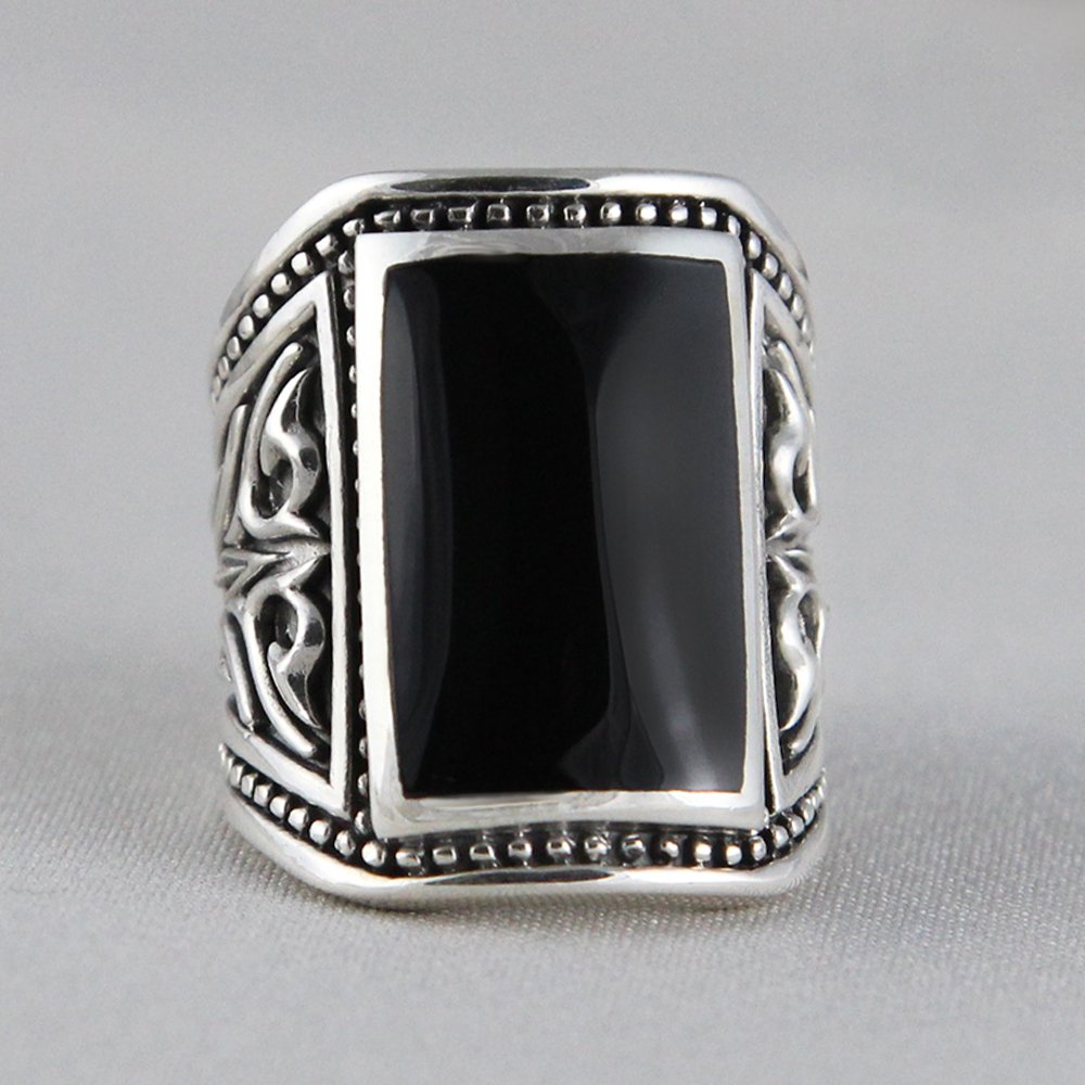 VY JEWELRY 925 Sterling Silver Onyx or Shell Men's Ring for Wedding, Engagement & Fashion - Handmade in Thailand - Durable & Hypoallergenic Jewelry Gift for Him