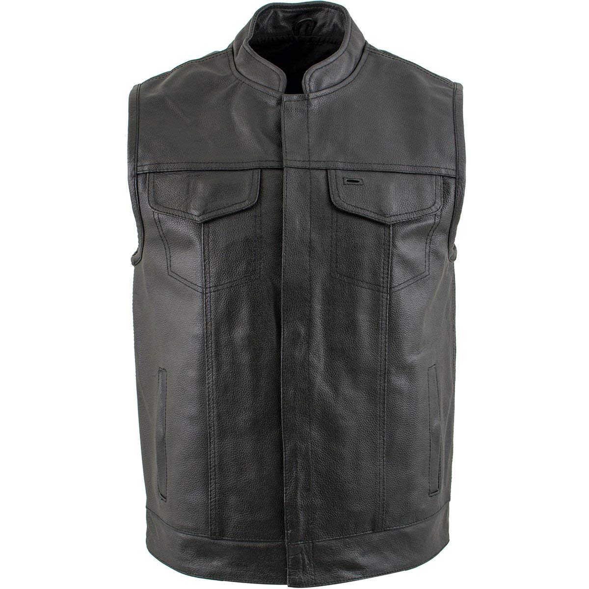Men's Genuine Cowhide Leather Motorcycle Vest - Black Combat Style with Gun Pocket | USA Made | Perfect for Bikers, Riders & Outdoor Enthusiasts