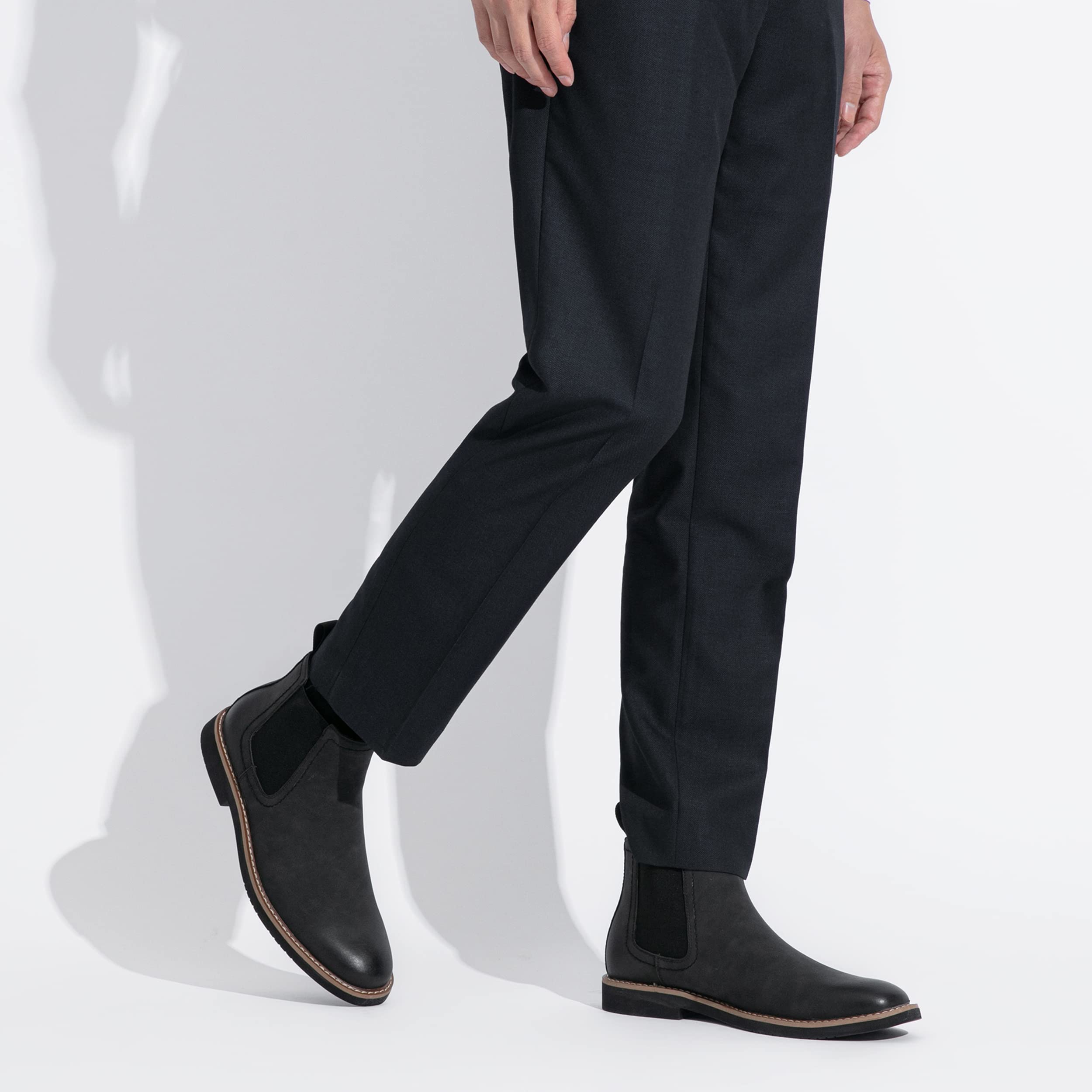 Vostey Men's Chelsea Boots - Classic Slip On Ankle Dress Boots for Casual Wear | Black Leather Boots for Business, Office & Night Out
