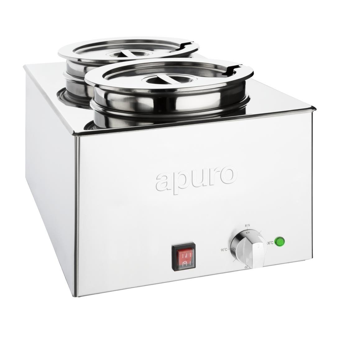Apuro Bain Marie with 2 Round Pots (5.2L Each) - Professional Double Boiler for Restaurant, Catering & Home Cooking