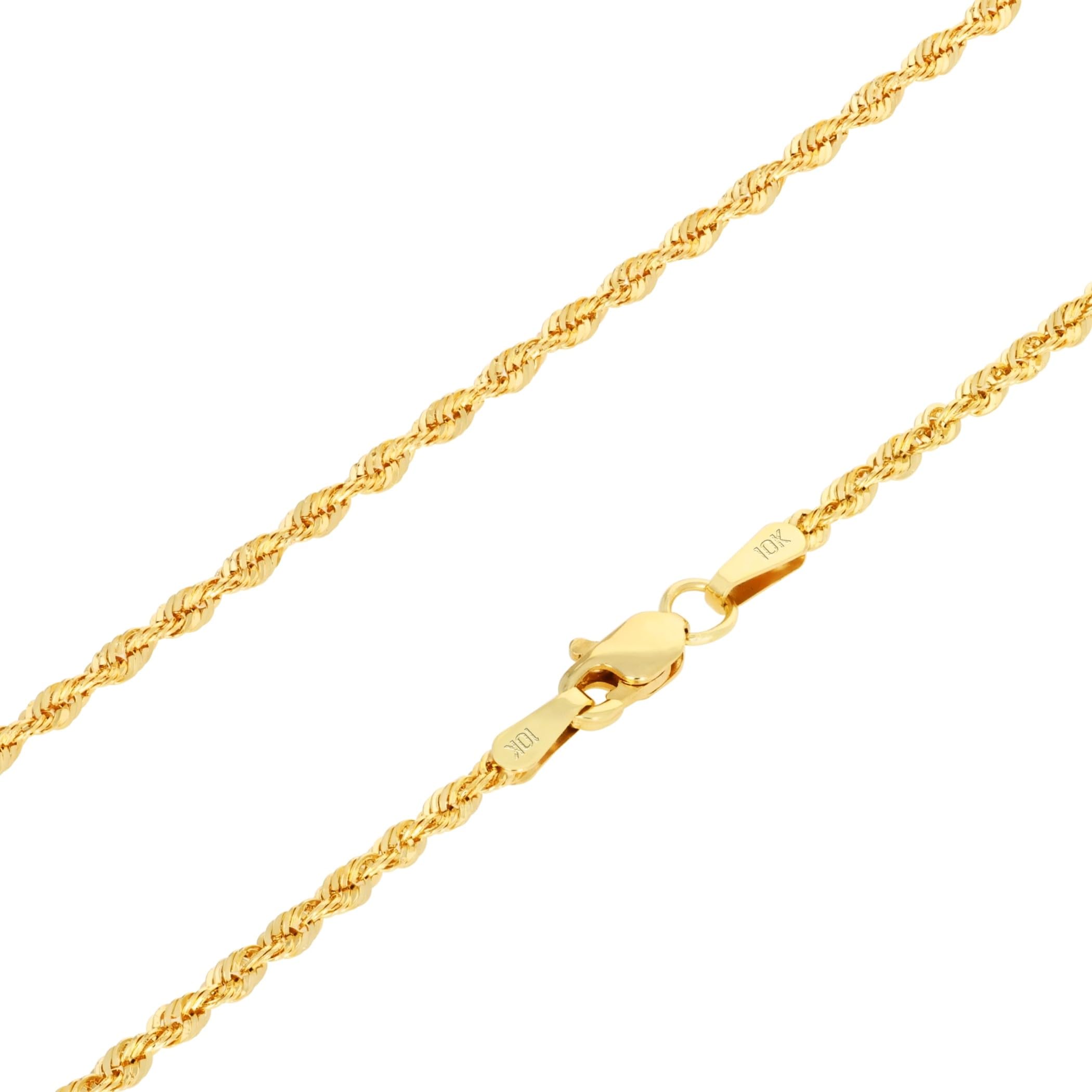 10K Real Yellow Gold 2mm Rope Chain Necklace - Diamond Cut Lightweight Italian Jewelry for Men & Women (16