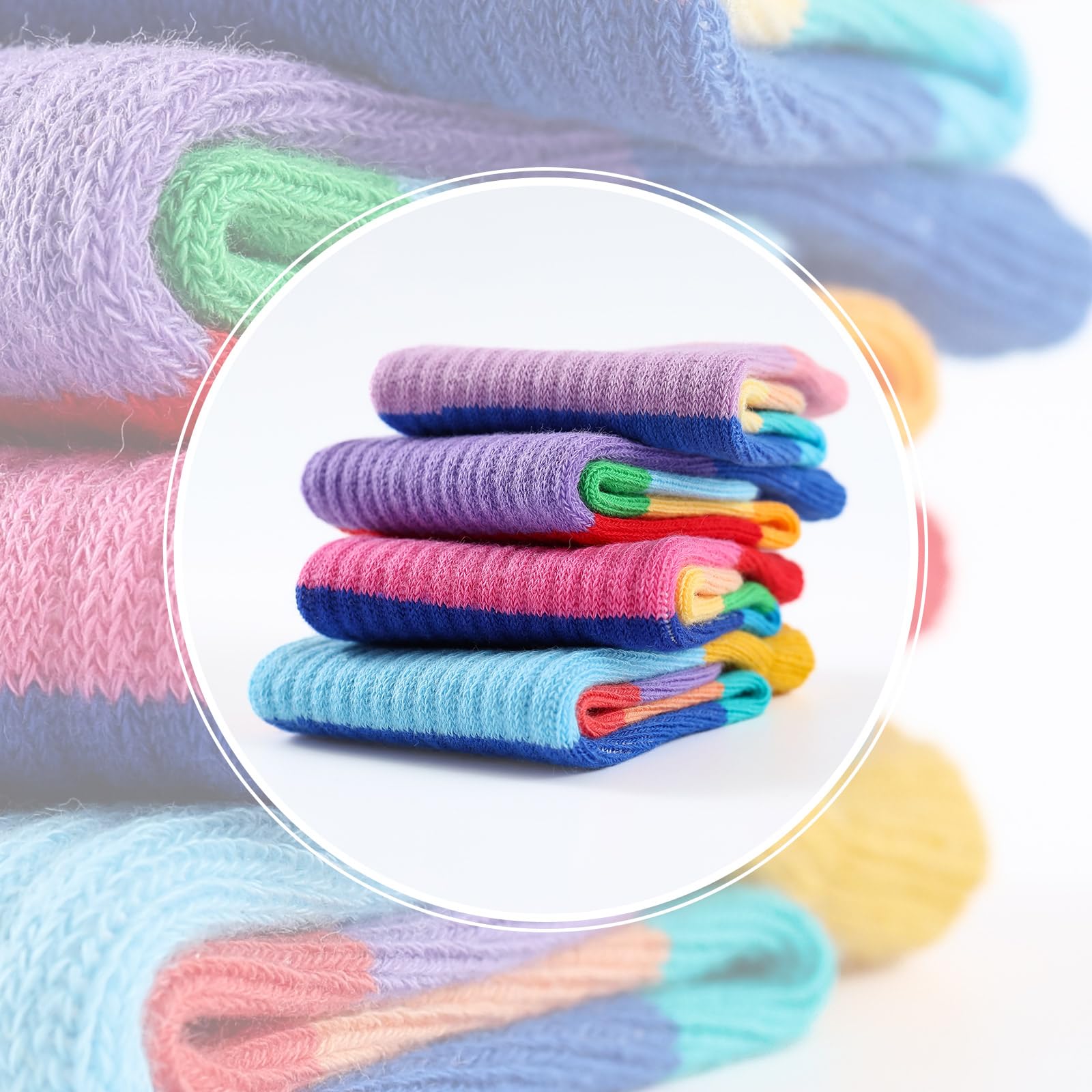 MINI PANDA 8 Pairs Girls Crew Socks - Colorful Rainbow Striped Cotton Socks for School, Sports & Everyday Wear