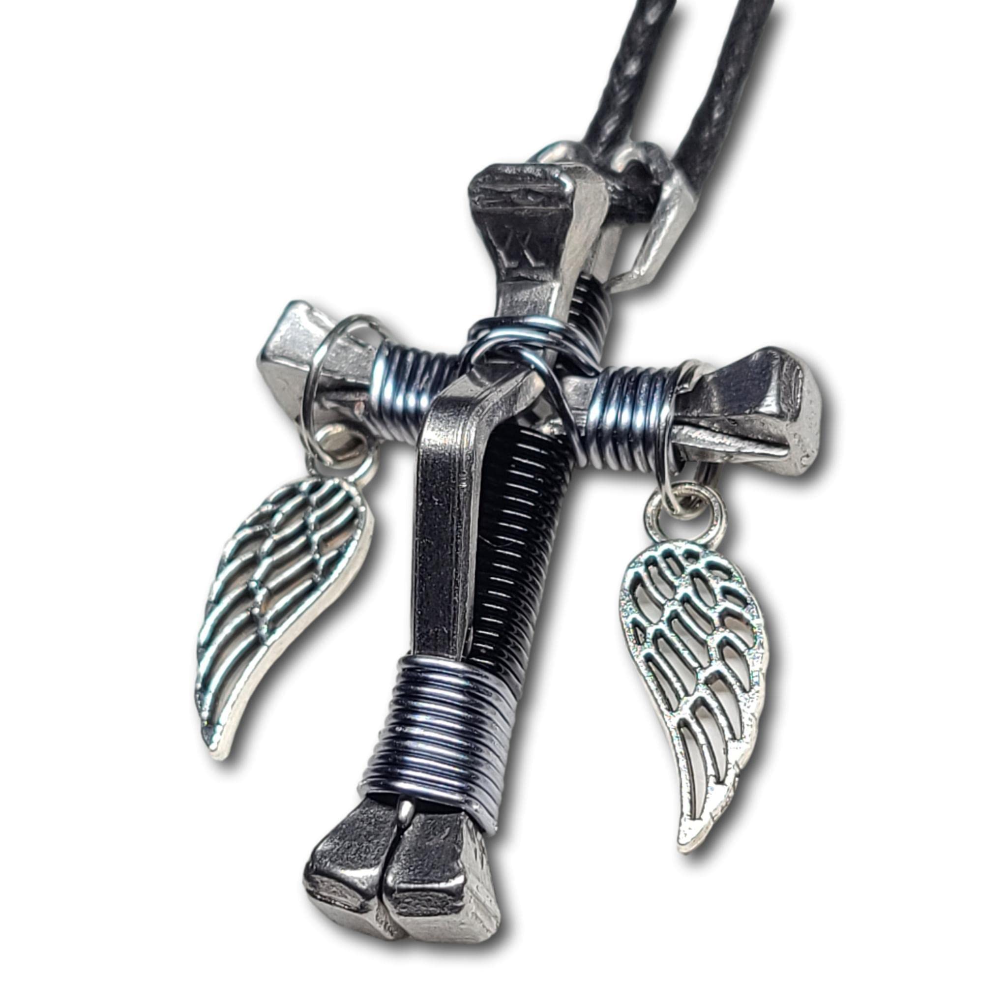 5 Pack Black & Grey Horseshoe Nail Cross Necklace for Men Women - Religious Jewelry Gift for Baptism, Confirmation & Everyday Wear