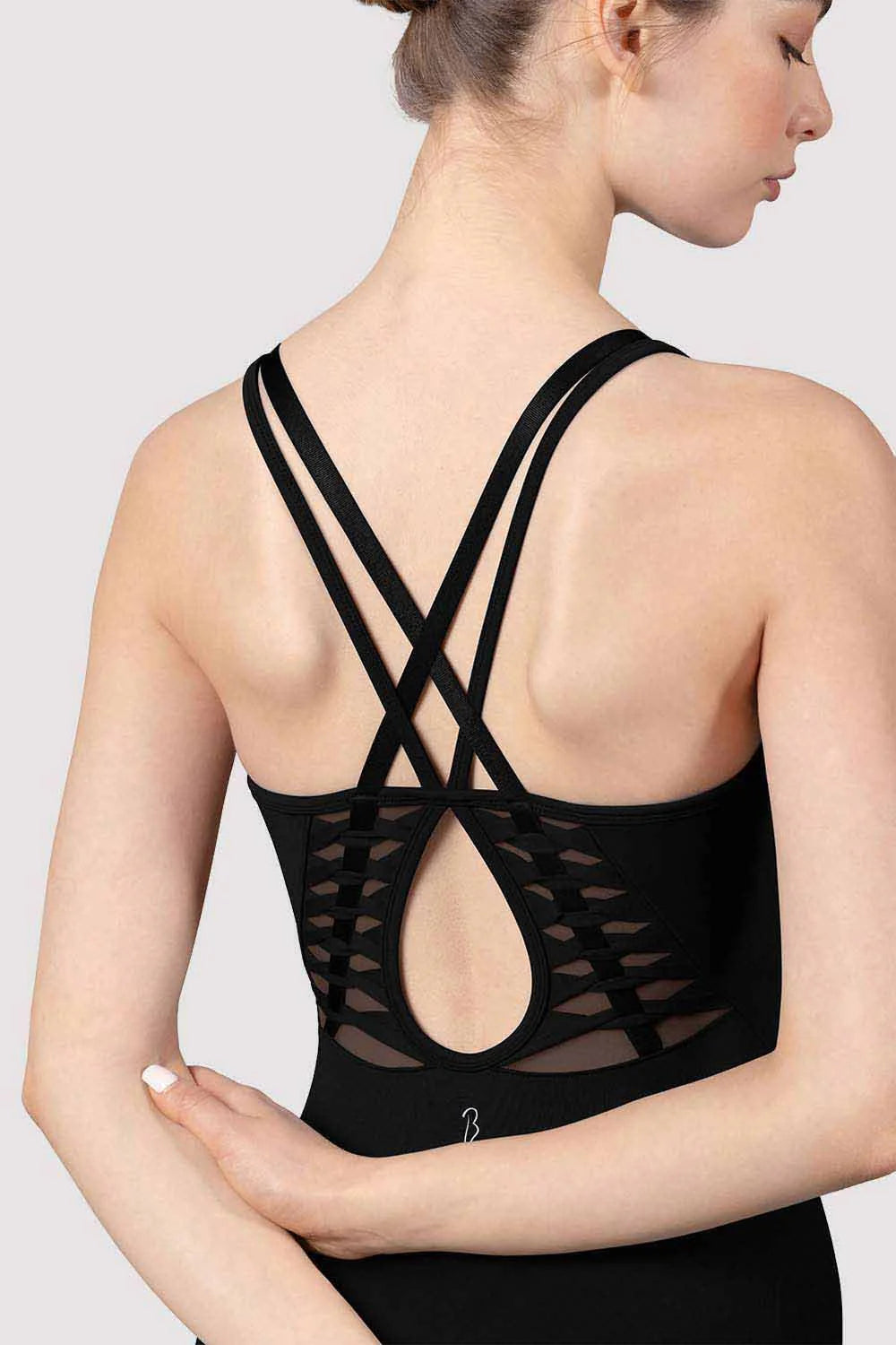 Bloch Black Lucey Cross Back Leotard for Ballet, Dance & Gymnastics - Women's Stretch Performance Leotard for Dance Class, Recital & Practice