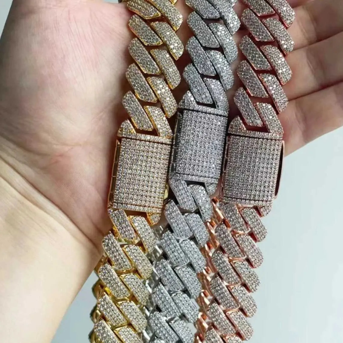 24K Gold Plated Moissanite Cuban Link Chain Necklace for Men - Iced Out Tennis Chain Jewelry - Perfect for Hip Hop Style & Special Occasions