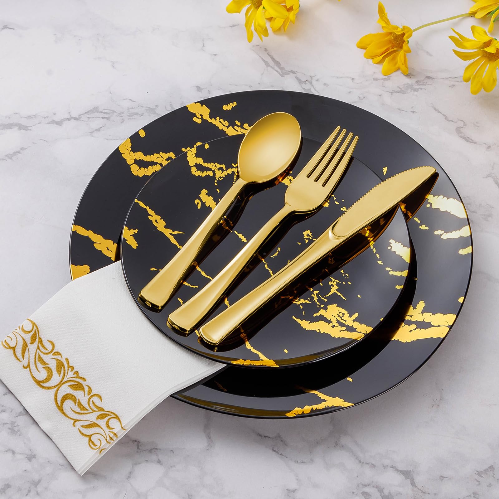 Goodluck 50-Pack Heavy Duty Gold Plastic Forks - Disposable Gold Cutlery for Wedding, Party, Dinner & Thanksgiving - Elegant Tableware for Catering, Buffets & Special Events